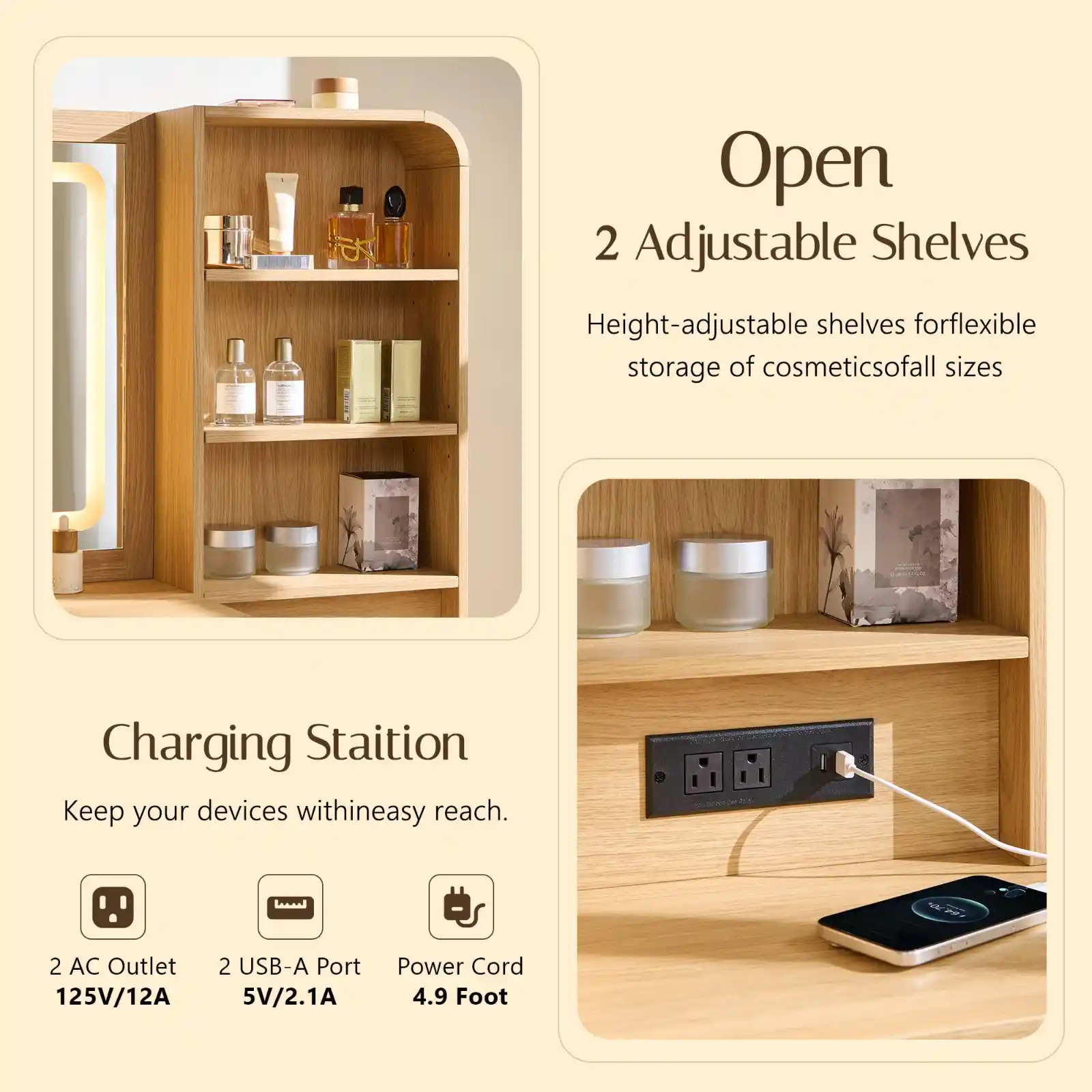 Aitjunz Makeup Vanity Desk with Mirror and Lights features