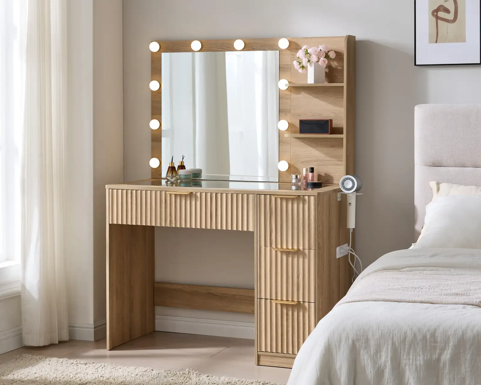 AMERLIFE 36.2″ Fluted Vanity Desk with Mirror and Adjustable LED Lights review