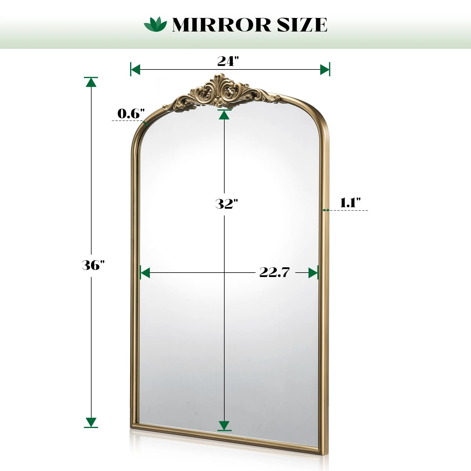 Antique Gold Bathroom Arched Wall Mirrors, Ornate Arch detail