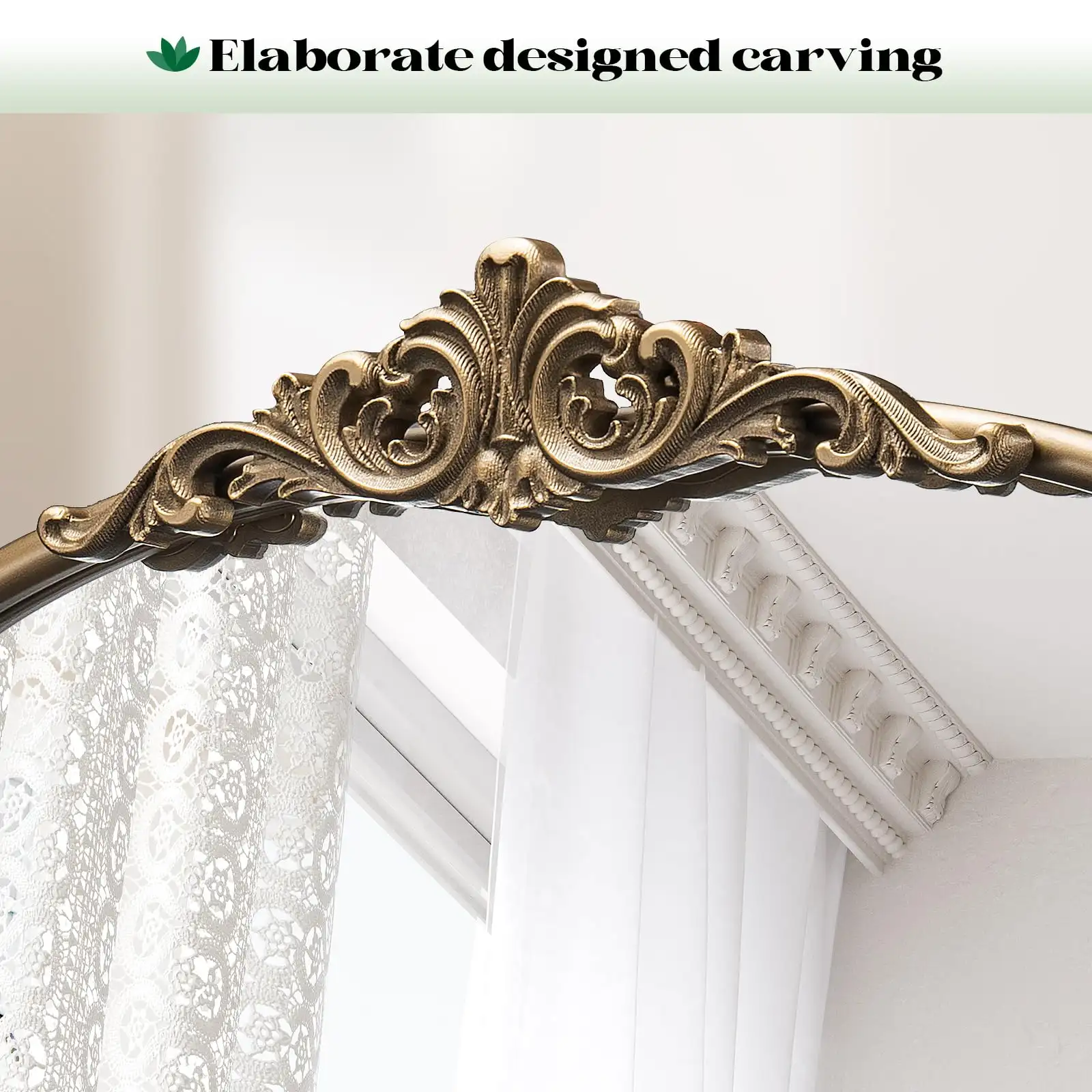 Antique Gold Bathroom Arched Wall Mirrors, Ornate Arch features
