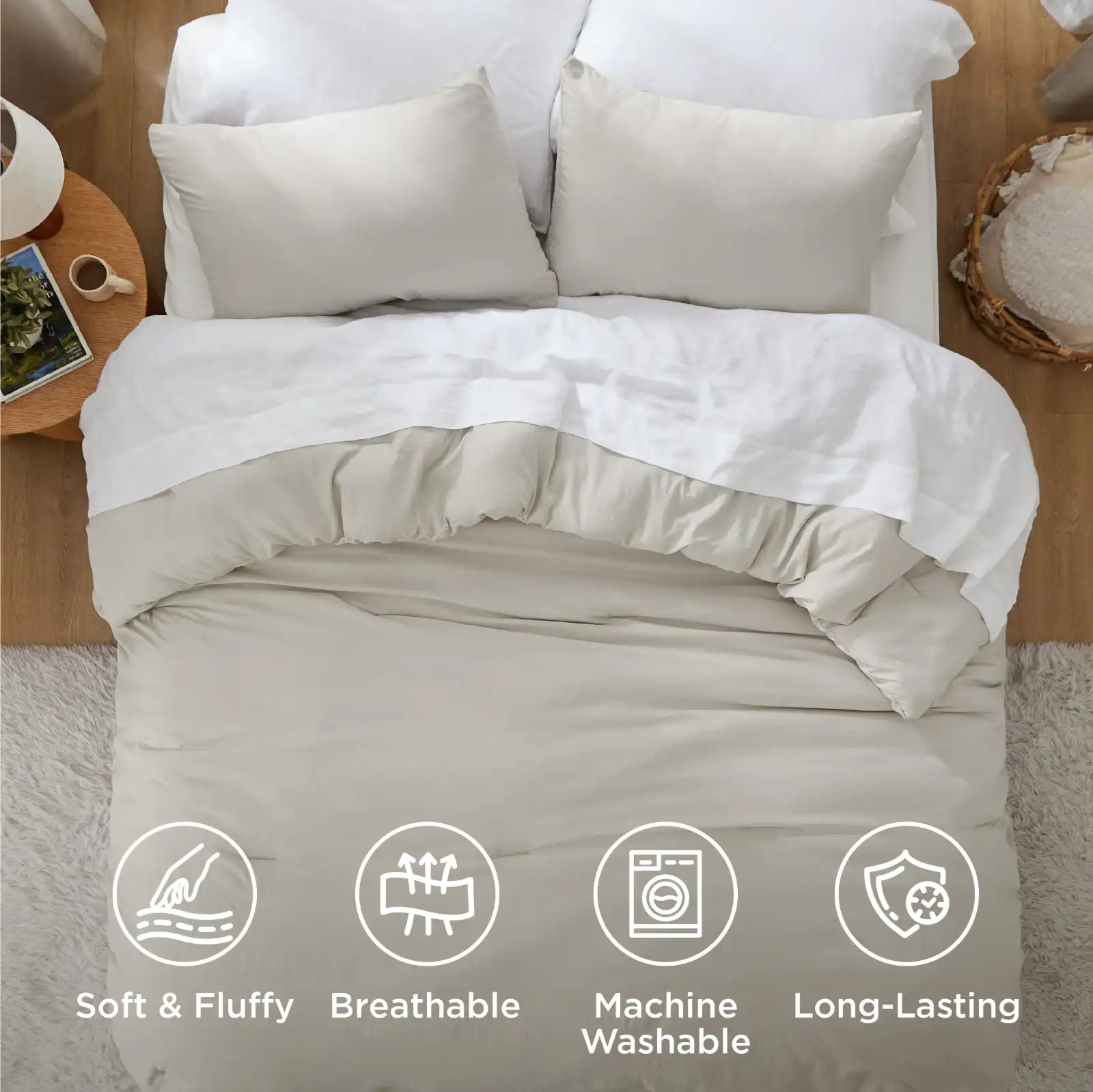 Bedsure King Comforter Set, Beige Soft Prewashed Bedding features