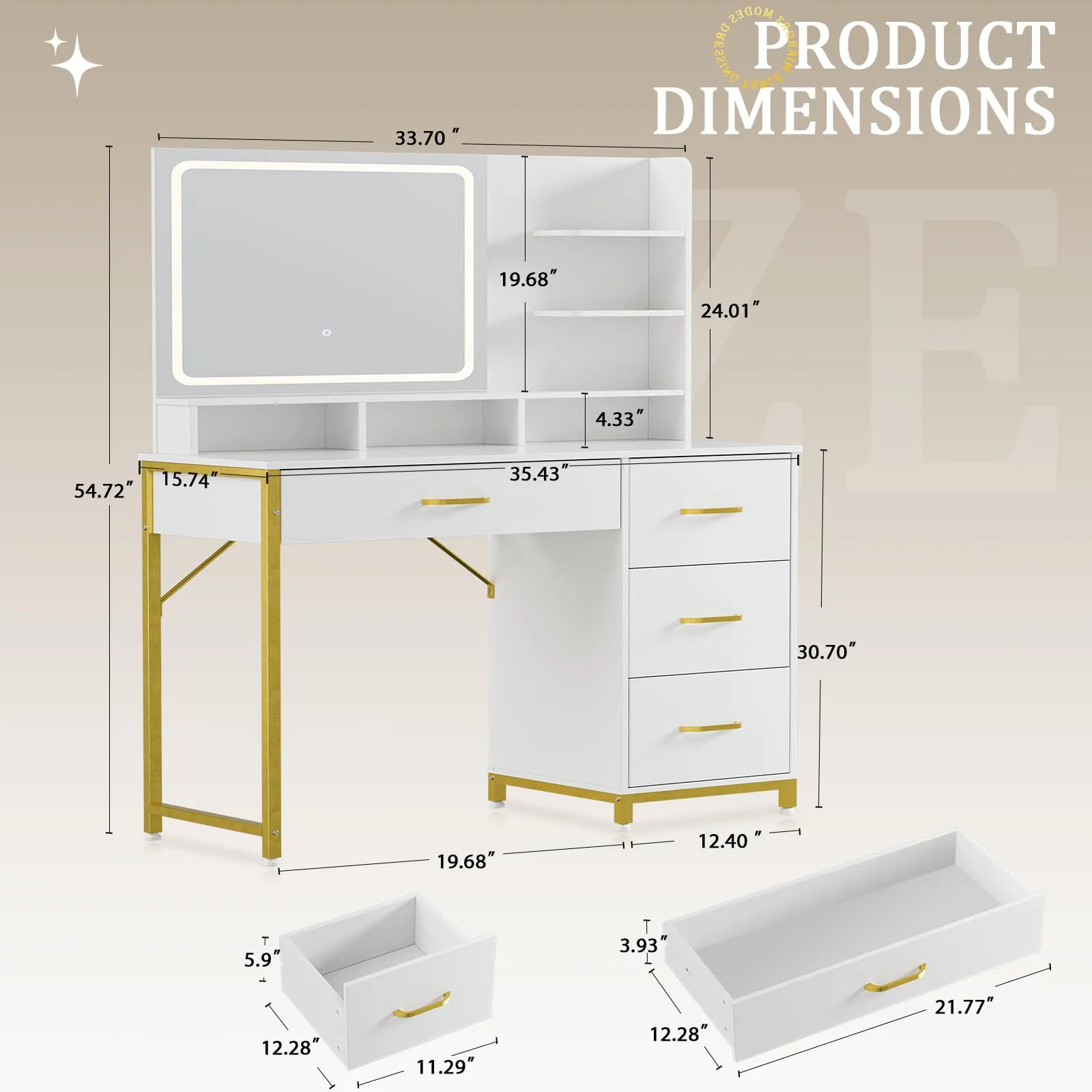COMHOMA Vanity Desk with Mirror and Lights, Makeup Vanity Table detail