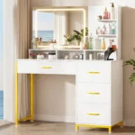 COMHOMA Vanity Desk with Mirror and Lights, Makeup Vanity Table