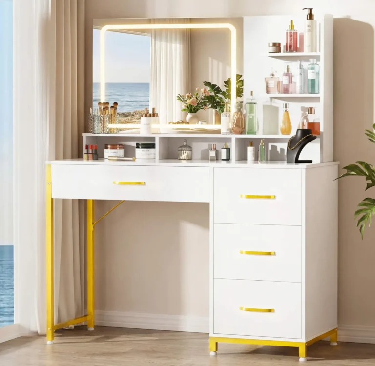 COMHOMA Vanity Desk with Mirror and Lights, Makeup Vanity Table review