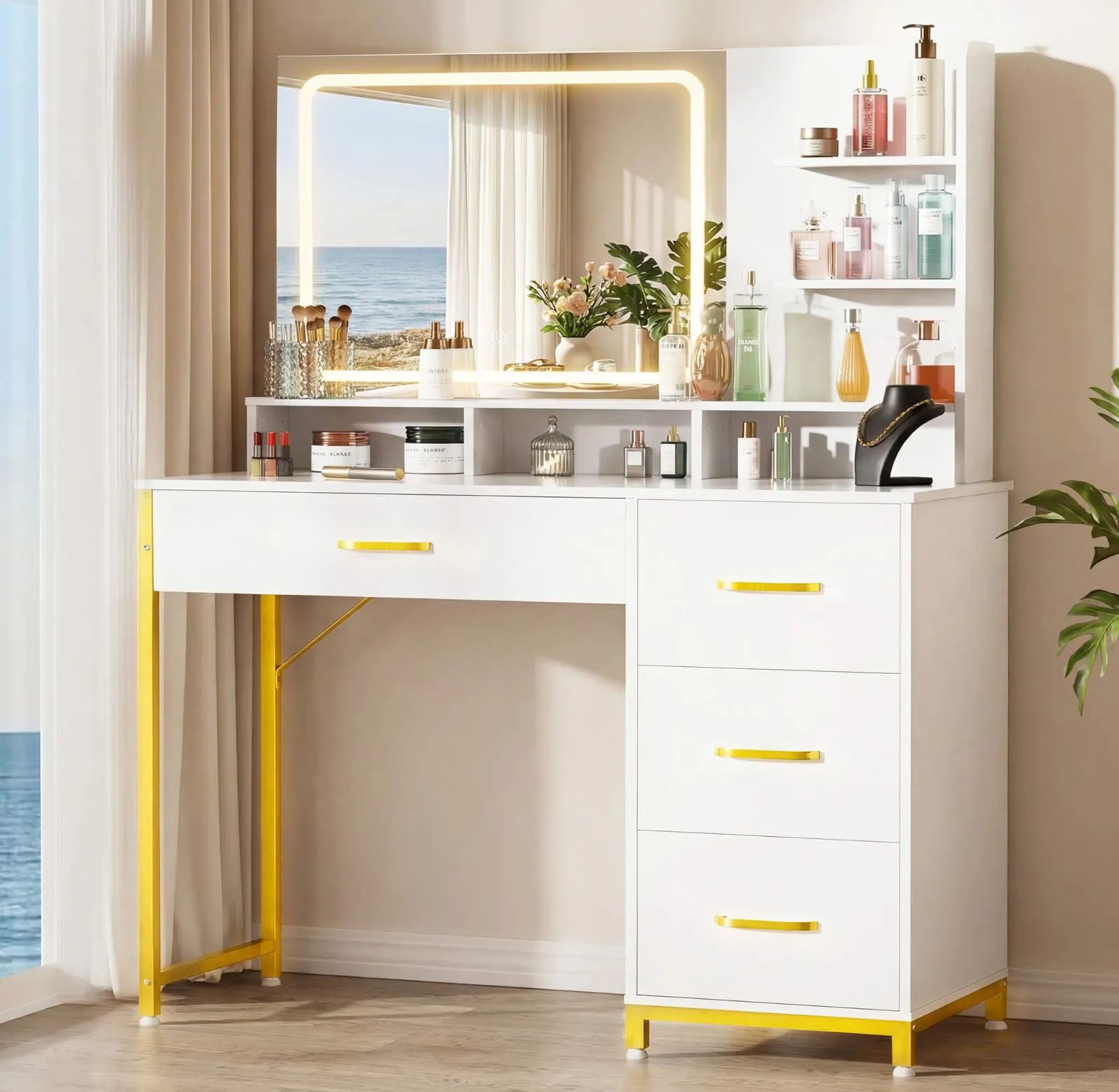 COMHOMA Vanity Desk with Mirror and Lights, Makeup Vanity Table review
