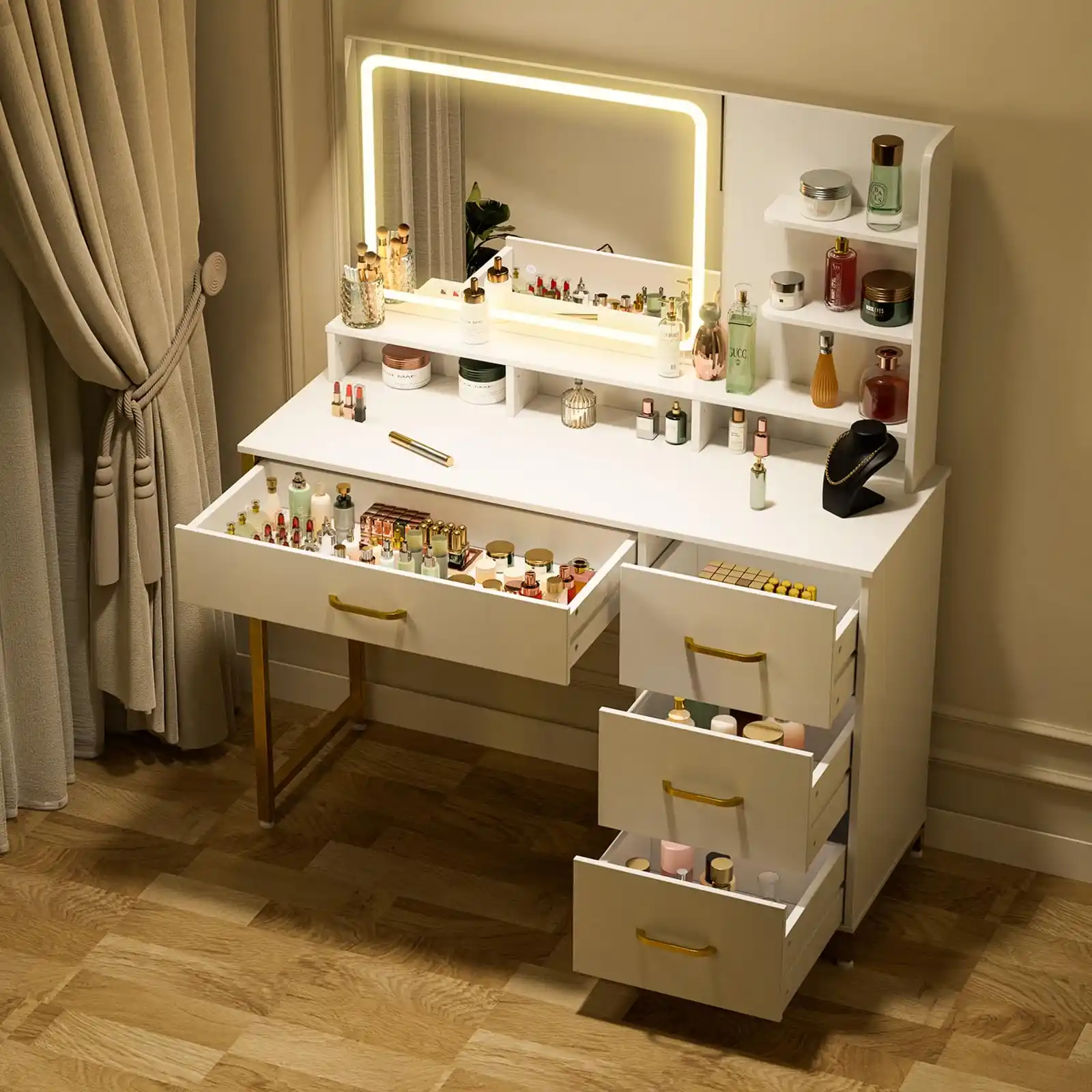 COMHOMA Vanity Desk with Mirror and Lights, Makeup Vanity Table texture