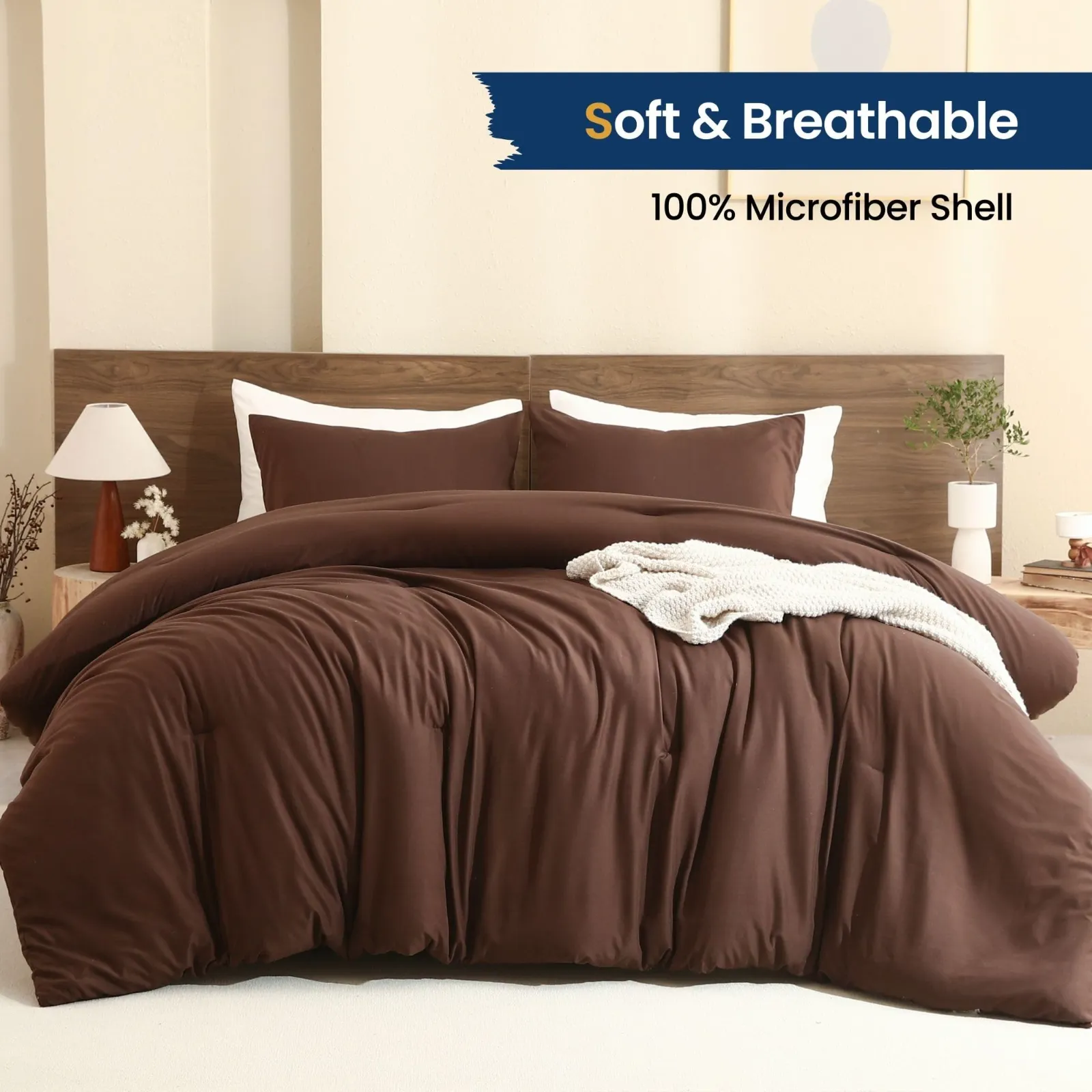 Earthy Brown Comforter Queen Size, Neutral 3 Pieces detail