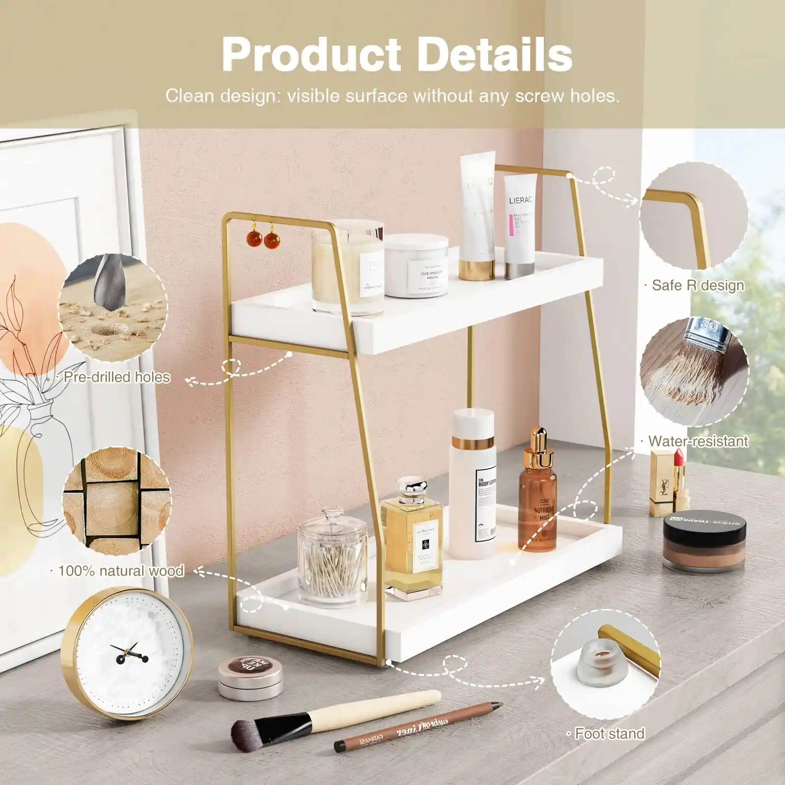 Forbena Bathroom Organizer Countertop, Counter Organizer for Bathroom texture