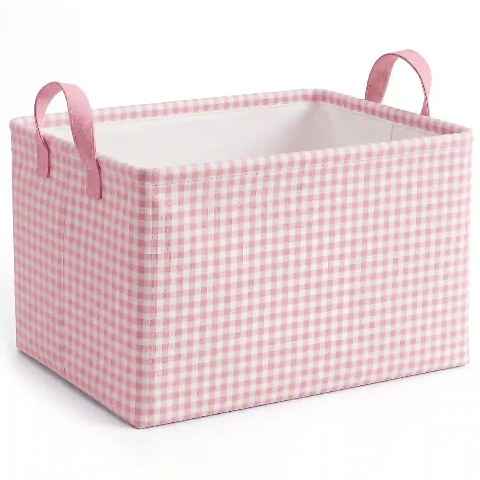 Hushee Pink Checkered Storage Basket Collapsible Gingham Organizer features
