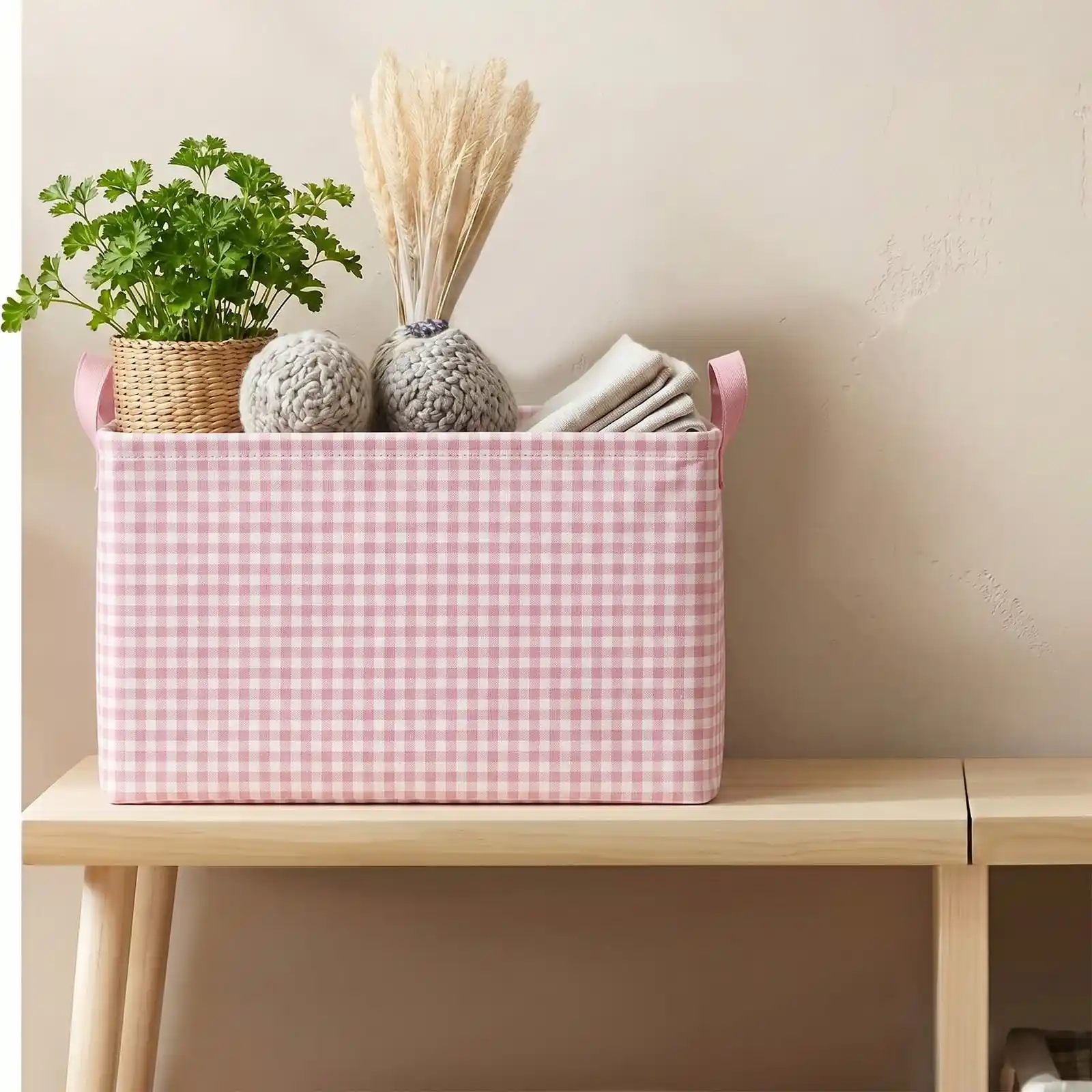 Hushee Pink Checkered Storage Basket Collapsible Gingham Organizer packaging