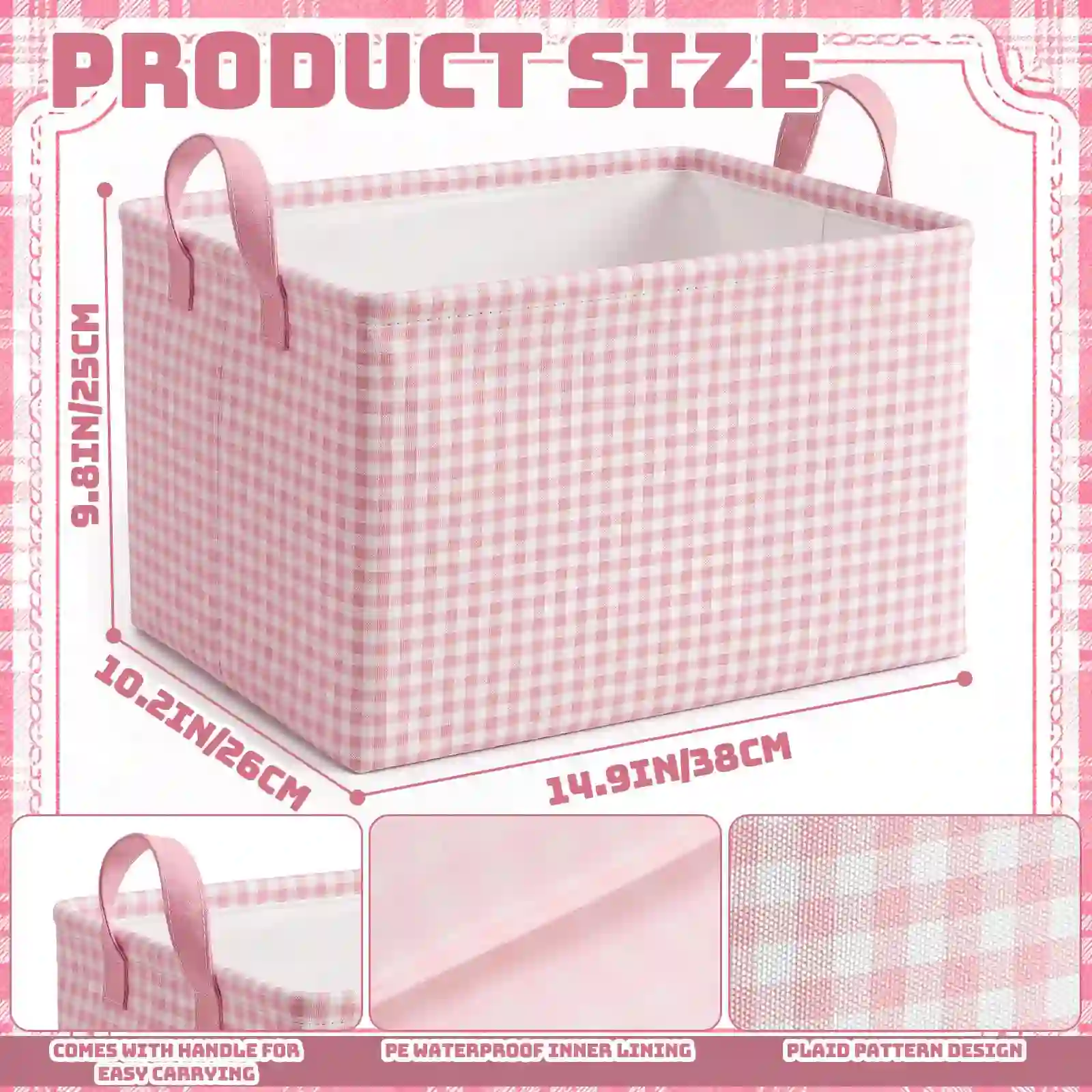 Hushee Pink Checkered Storage Basket Collapsible Gingham Organizer results