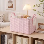 Hushee Pink Checkered Storage Basket Collapsible Gingham Organizer