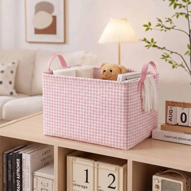 Hushee Pink Checkered Storage Basket Collapsible Gingham Organizer review