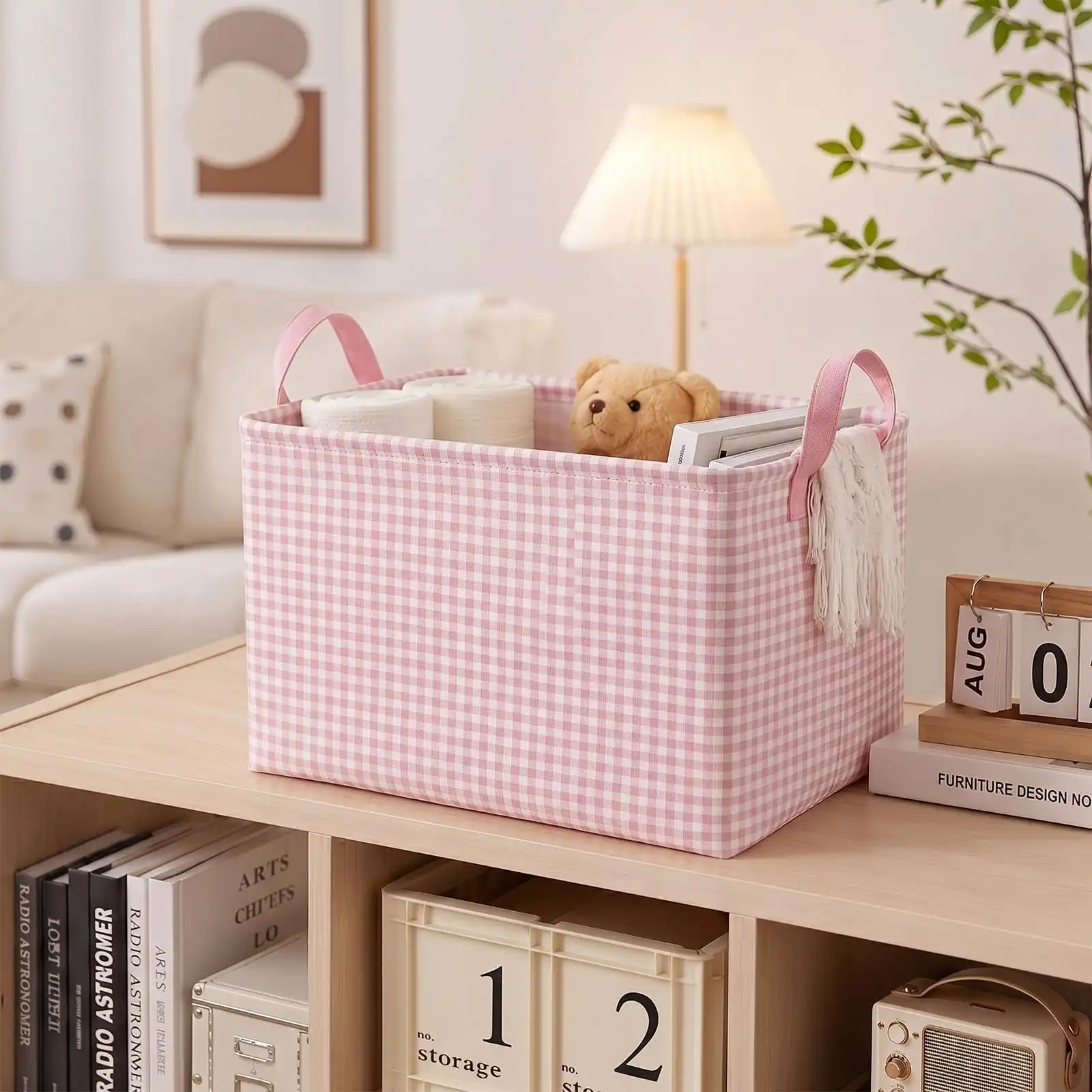 Hushee Pink Checkered Storage Basket Collapsible Gingham Organizer review