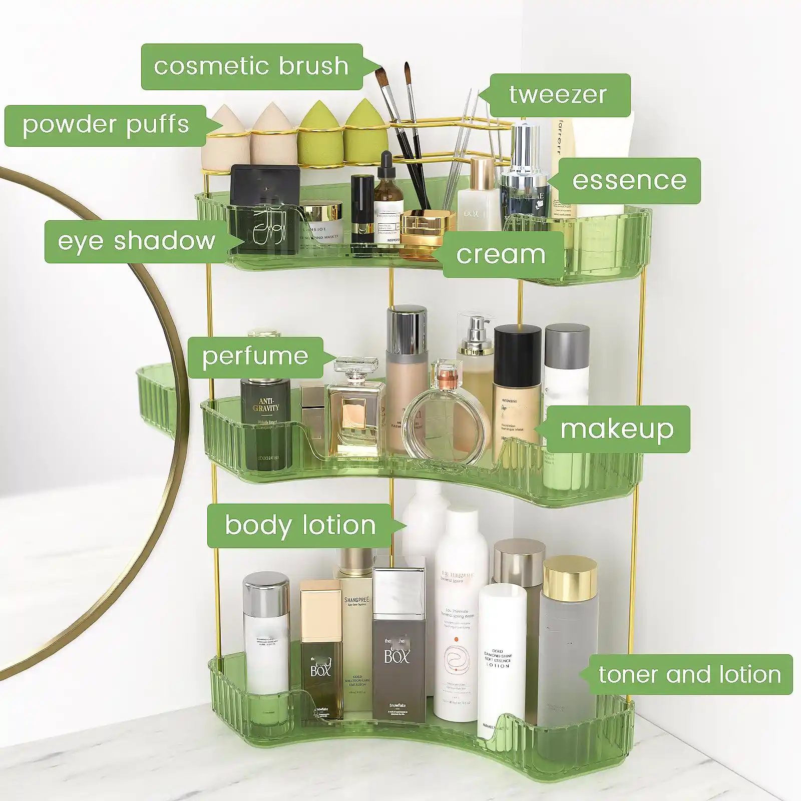 Makeup Organizer for Vanity, 3-Tier Corner showcase