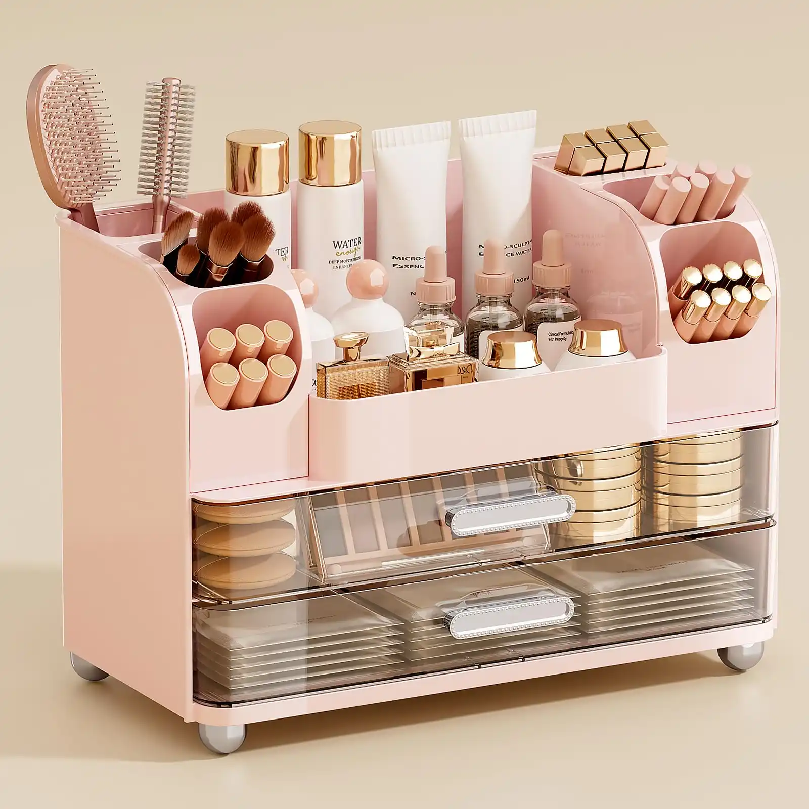 Makeup Organizer for Vanity with 2 Large Drawers texture