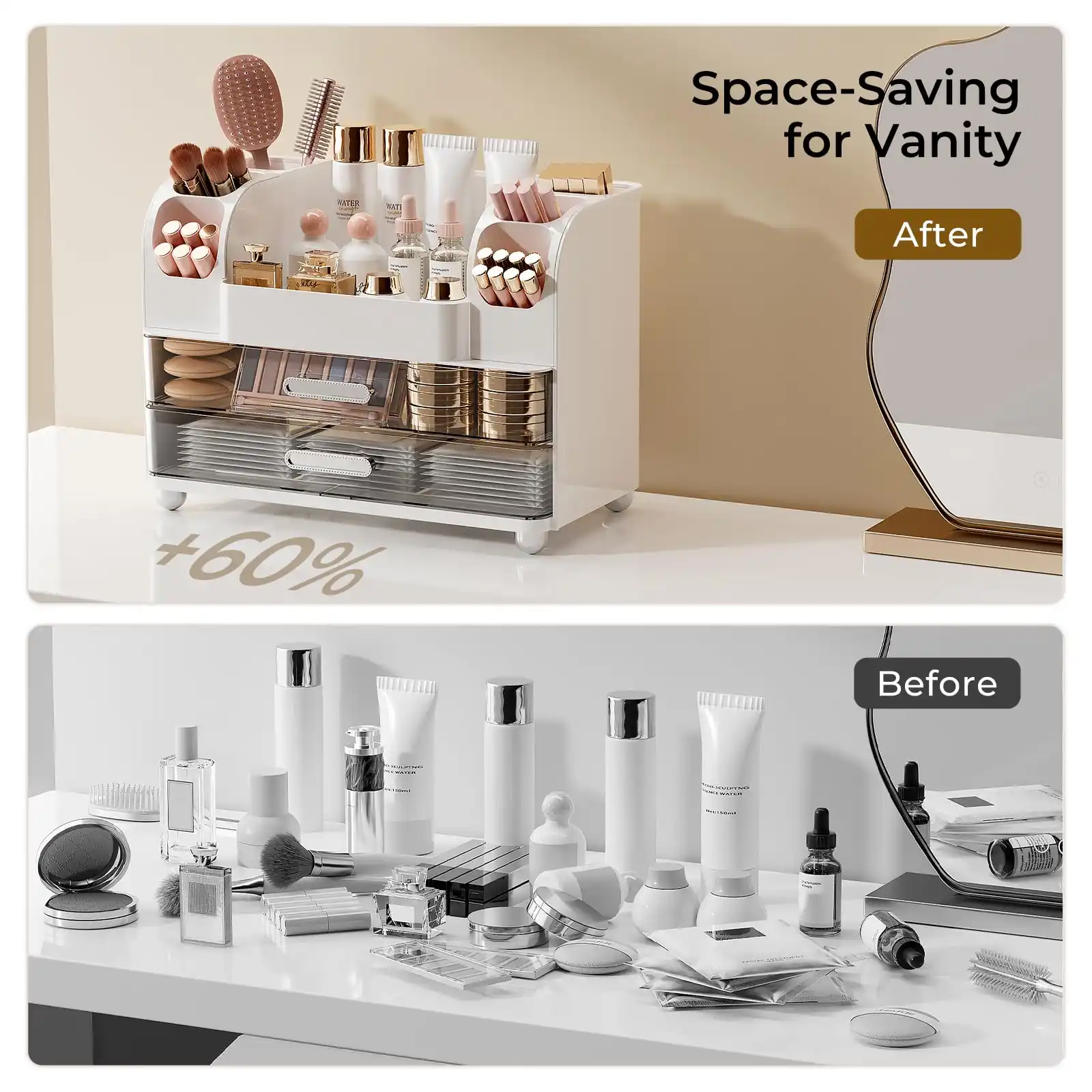 Makeup Organizer for Vanity with 2 Large Drawers unboxing