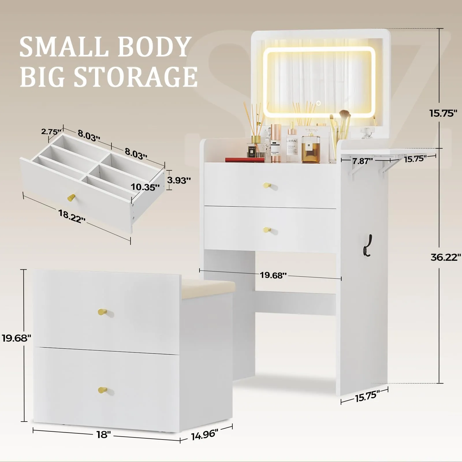 Makeup Vanity Desk with Mirror and Lights detail
