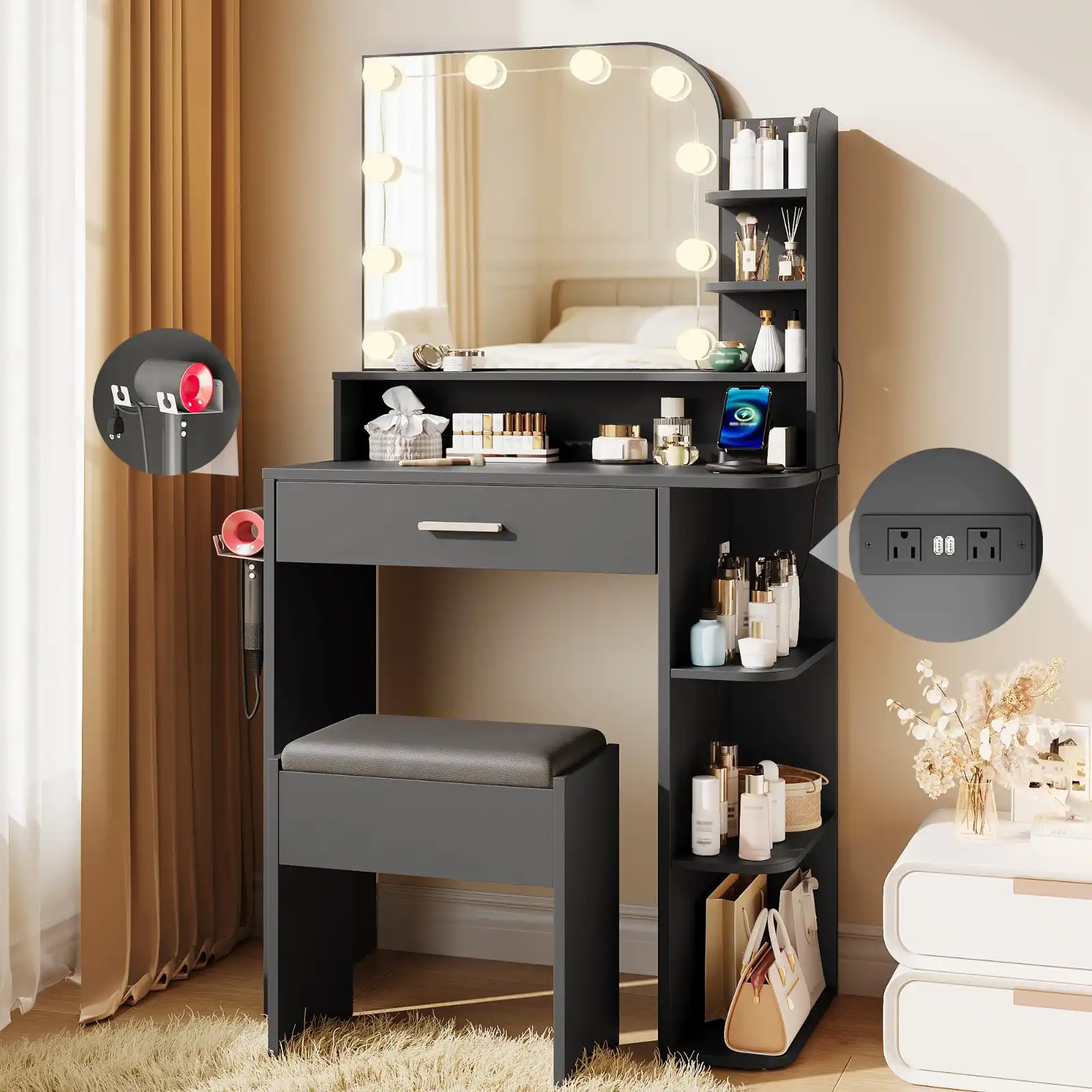 Makeup Vanity with Chair, Small Vanity Desk detail