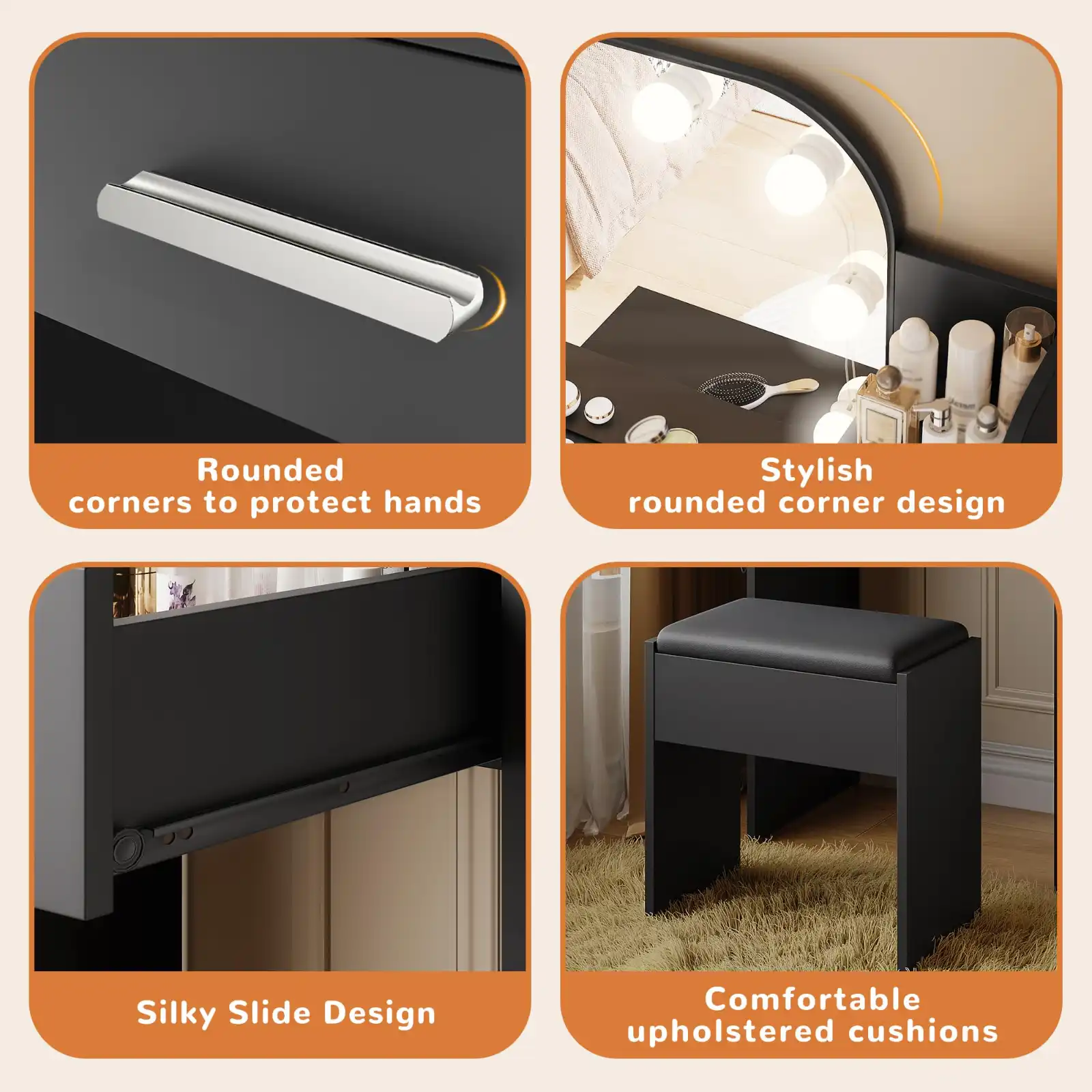 Makeup Vanity with Chair, Small Vanity Desk features