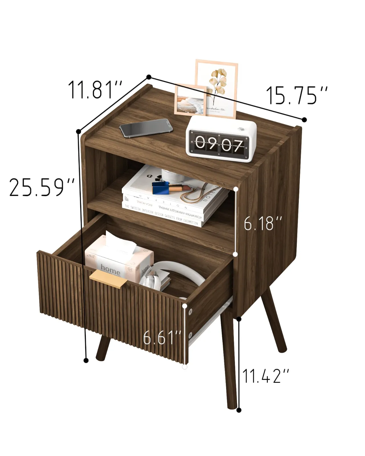 Nightstand,Modern Bedside Table with Storage Drawer detail
