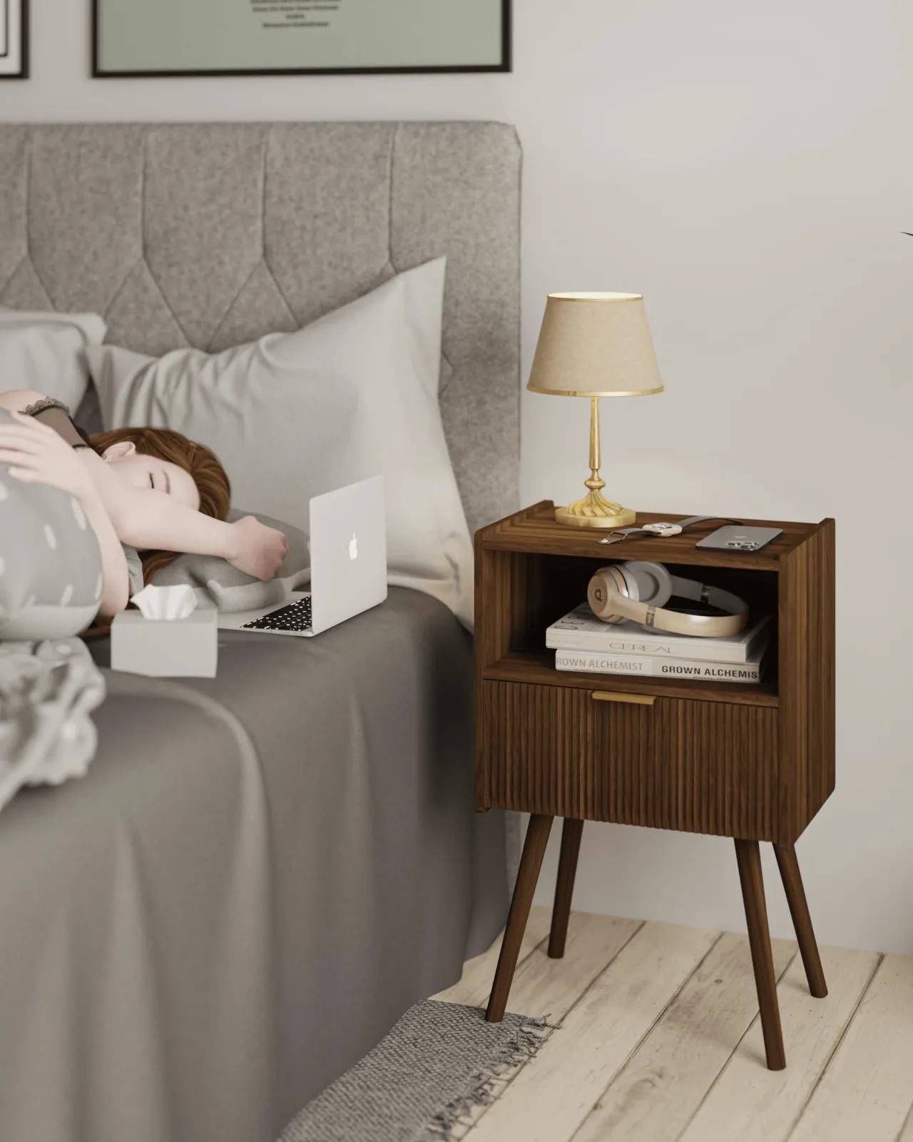 Nightstand,Modern Bedside Table with Storage Drawer features