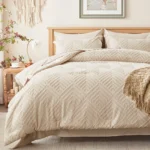 Queen Comforter Set 7 Pieces, Beige Bed in a Bag Queen Size