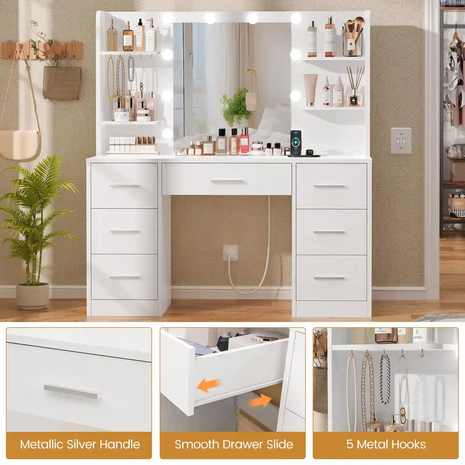 Quimoo Large Vanity Desk with LED Lighted Mirror & Power Outlet results