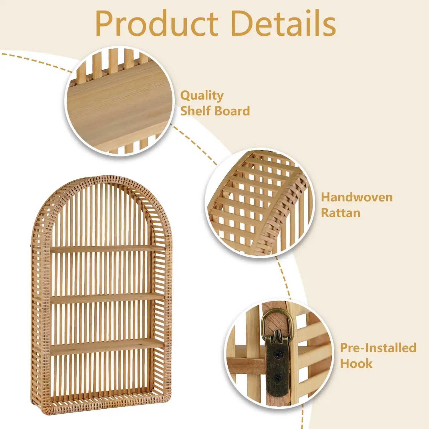 Rattan Wall Shelf – 4 Tier Boho Arch Hanging Shelves results