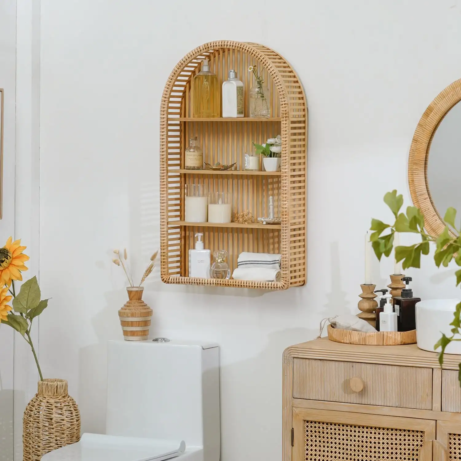 Rattan Wall Shelf – 4 Tier Boho Arch Hanging Shelves review