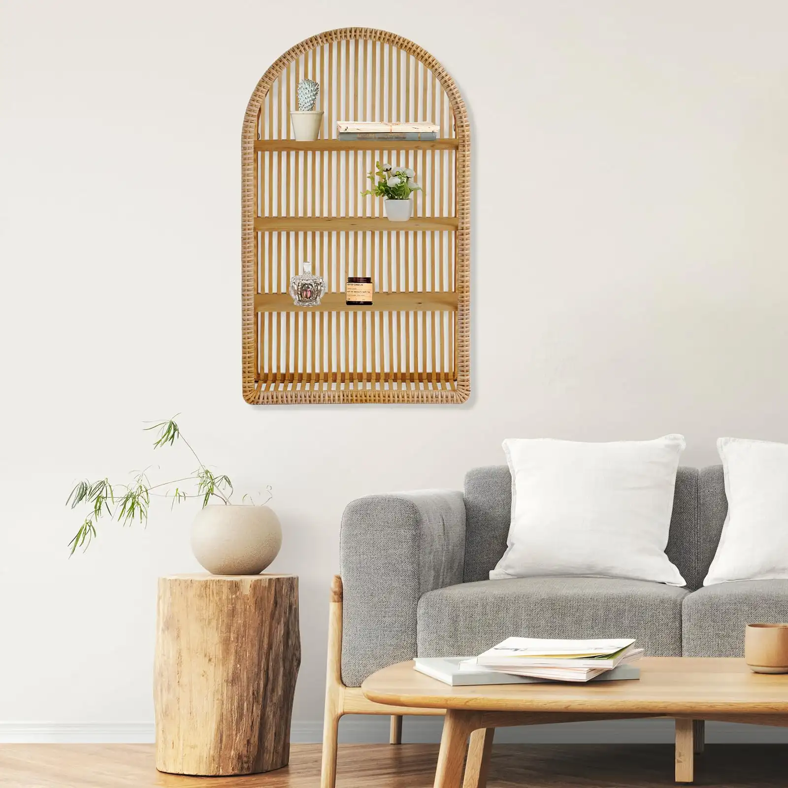 Rattan Wall Shelf – 4 Tier Boho Arch Hanging Shelves unboxing