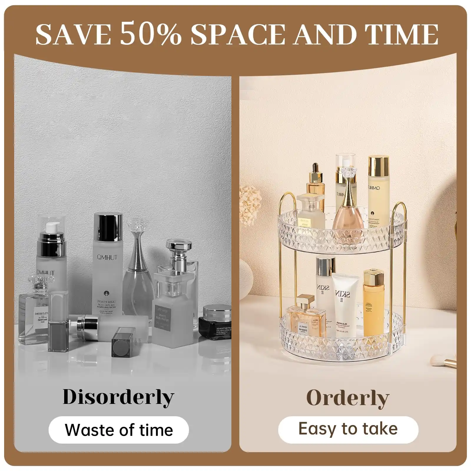 Rotating Makeup Organizer for Vanity, 2 Tier Perfume Skincare Storage results