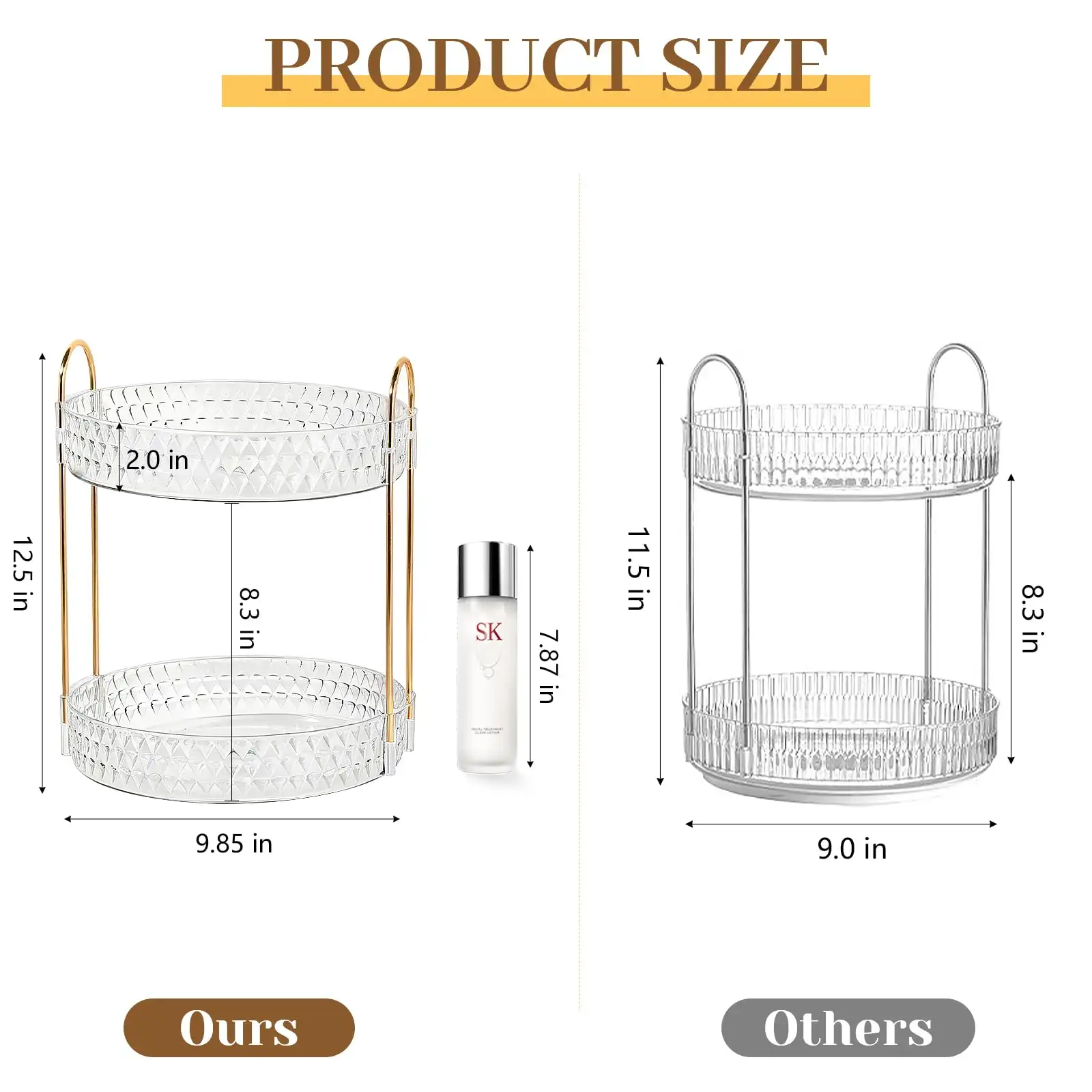 Rotating Makeup Organizer for Vanity, 2 Tier Perfume Skincare Storage showcase