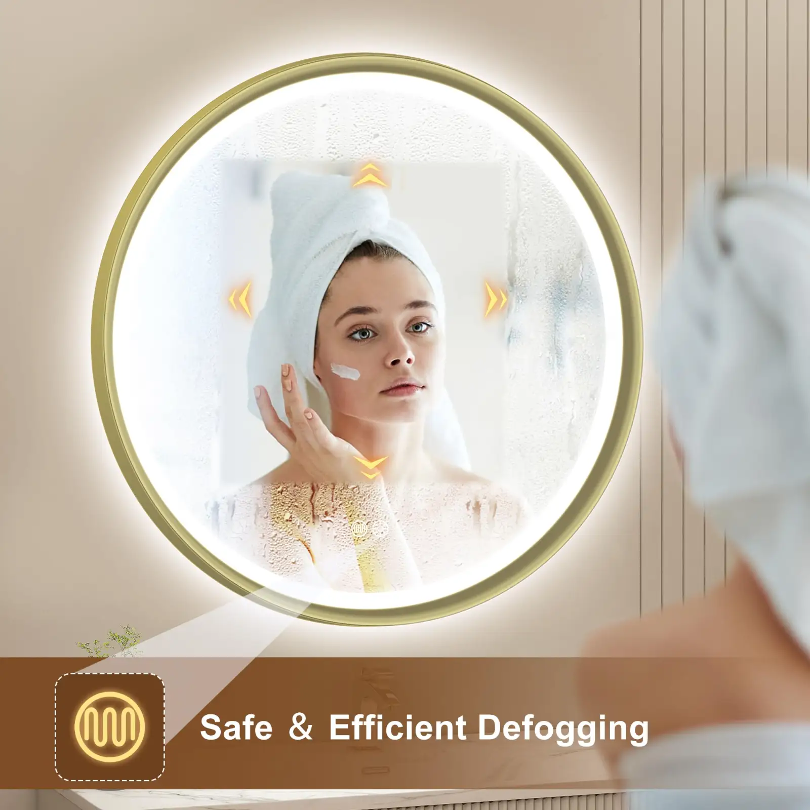 Sbagno 32″ Round Gold LED Mirror for Bathroom With Frontlit features