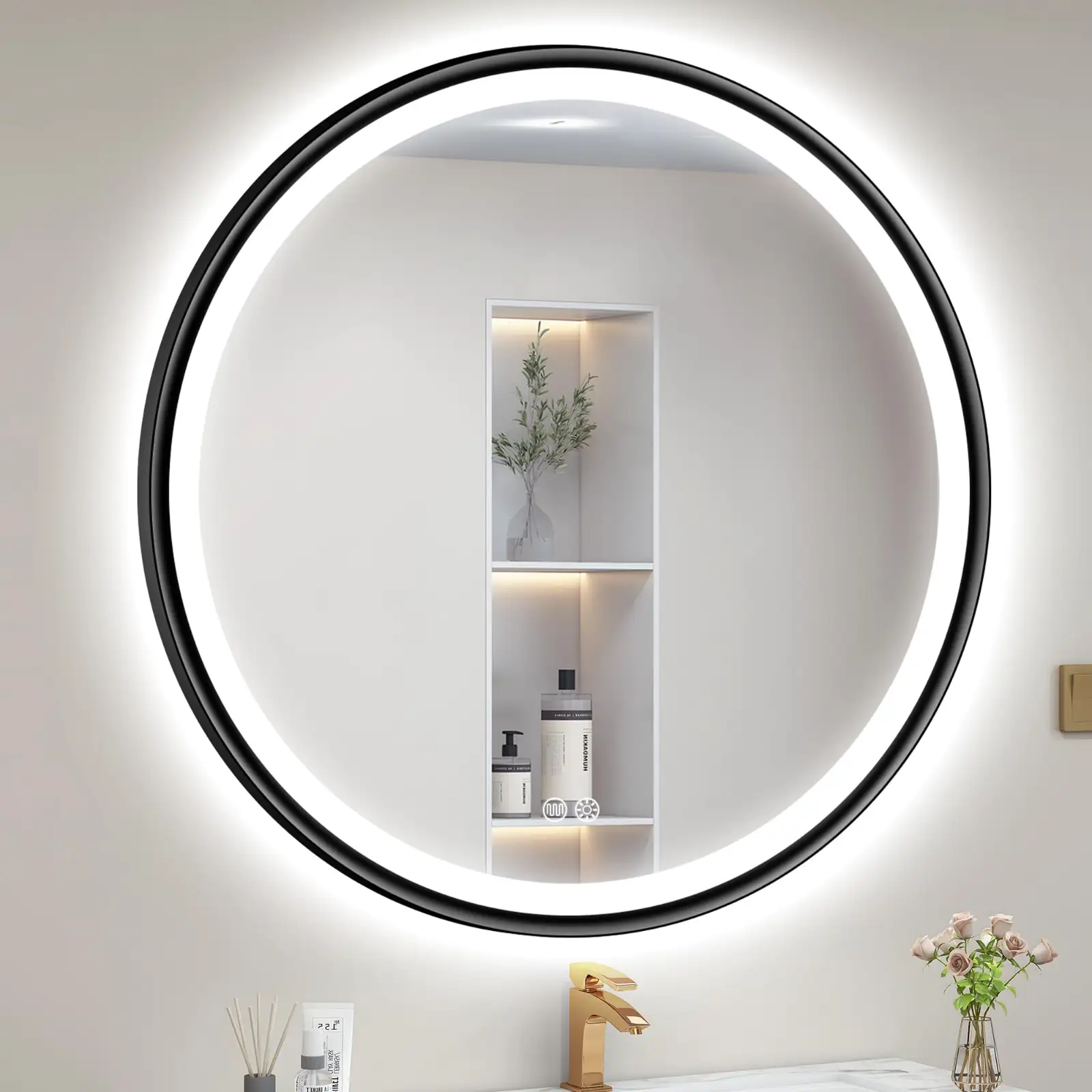 Sbagno 32″ Round Gold LED Mirror for Bathroom With Frontlit results