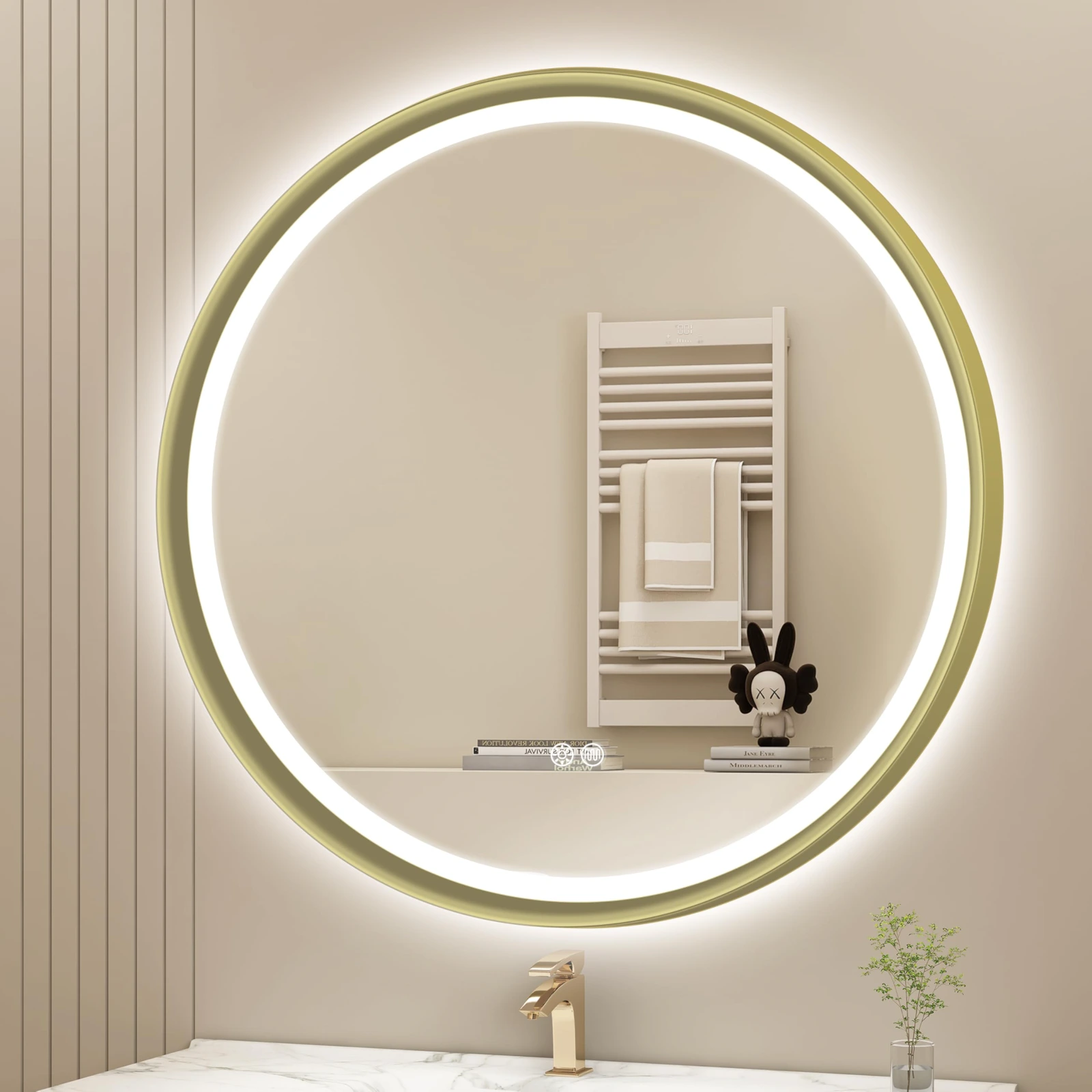 Sbagno 32″ Round Gold LED Mirror for Bathroom With Frontlit review