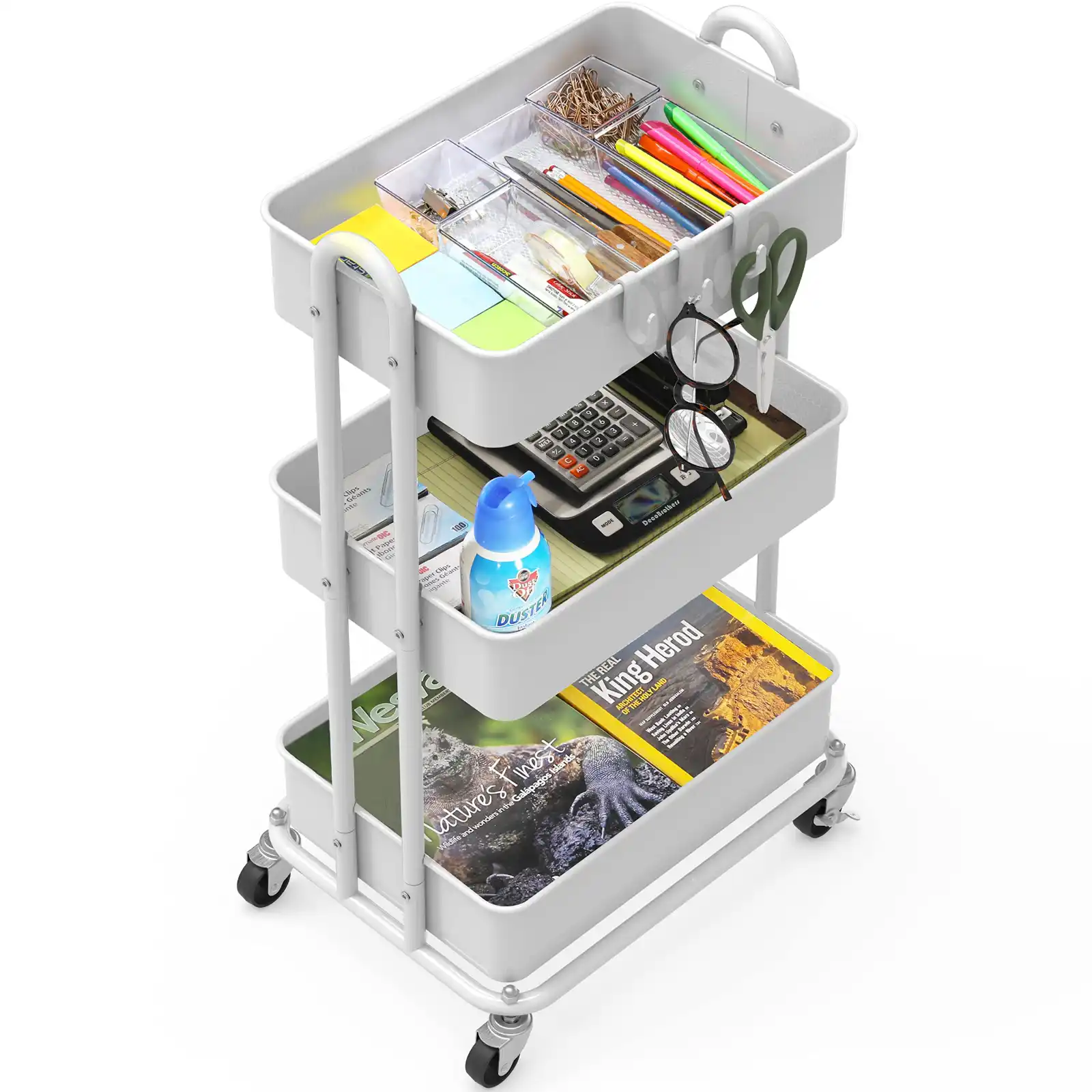 Simple Houseware 3-Tier Heavy Duty Metal Utility Rolling Cart features