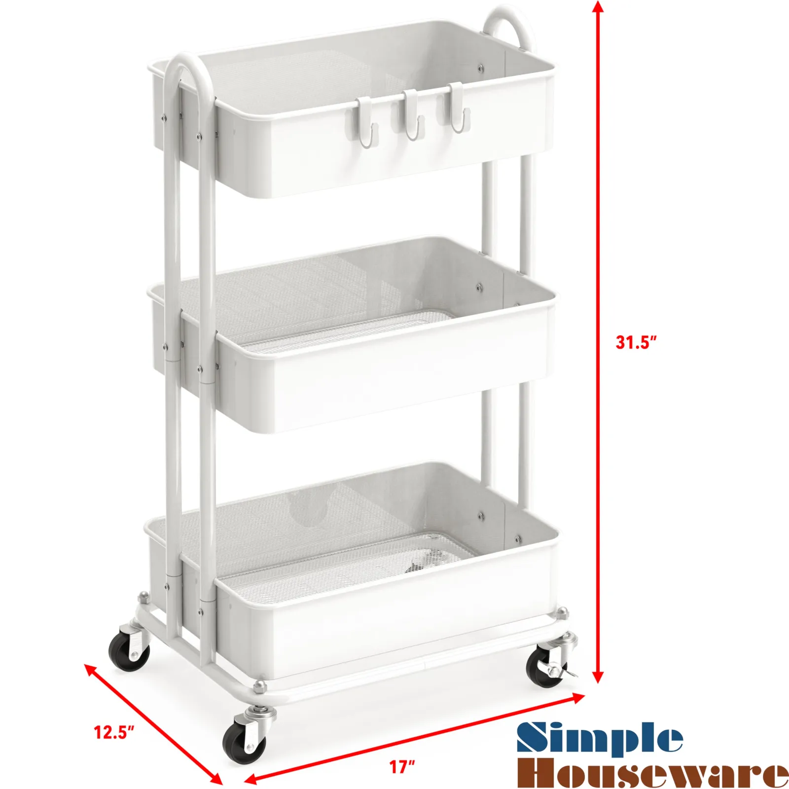 Simple Houseware 3-Tier Heavy Duty Metal Utility Rolling Cart showcase
