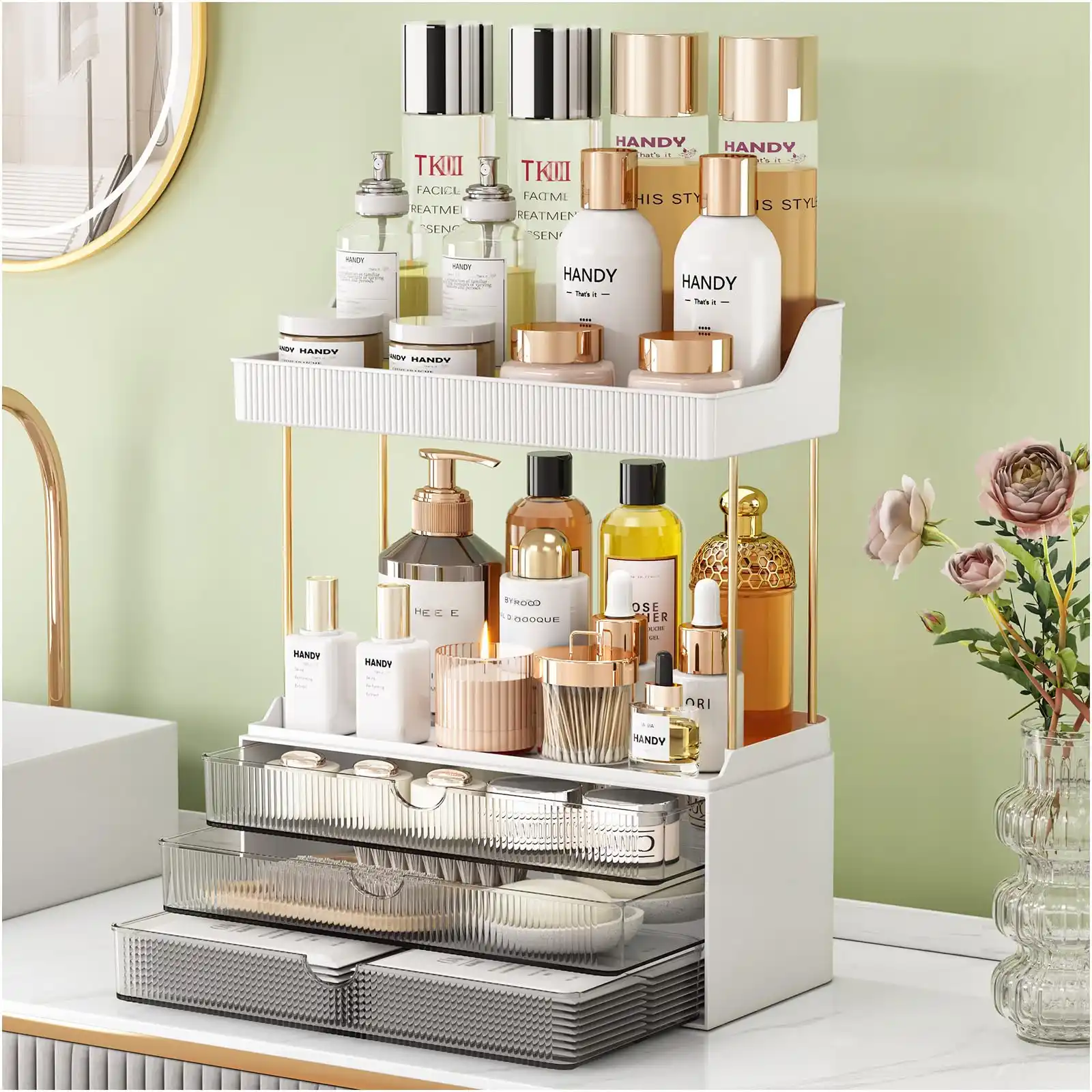Strong 3 Drawers Bathroom Counter Organizer, 5 Tier Makeup Organizer review