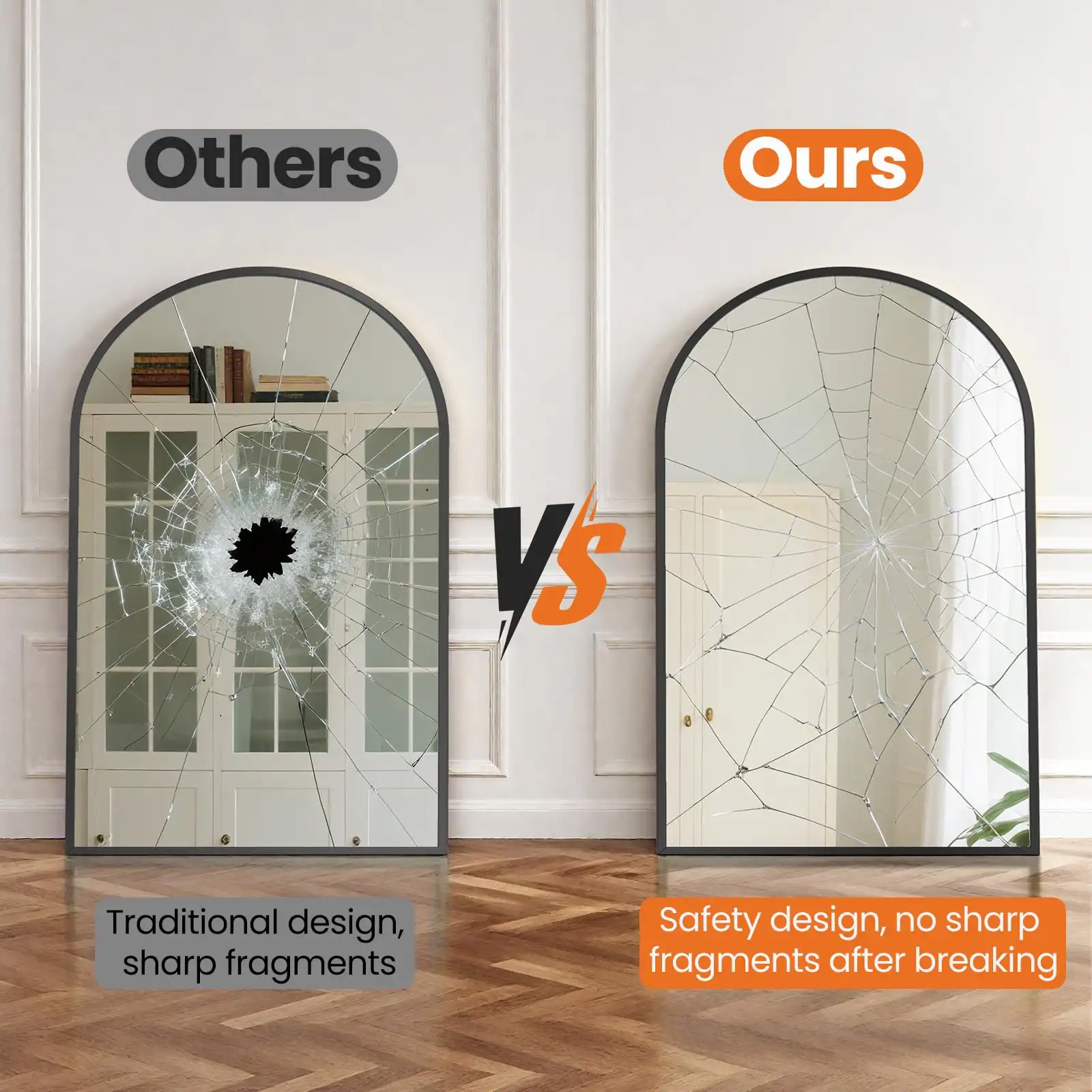 Sweetcrispy Arched Black Bathroom Mirrors for Wall features
