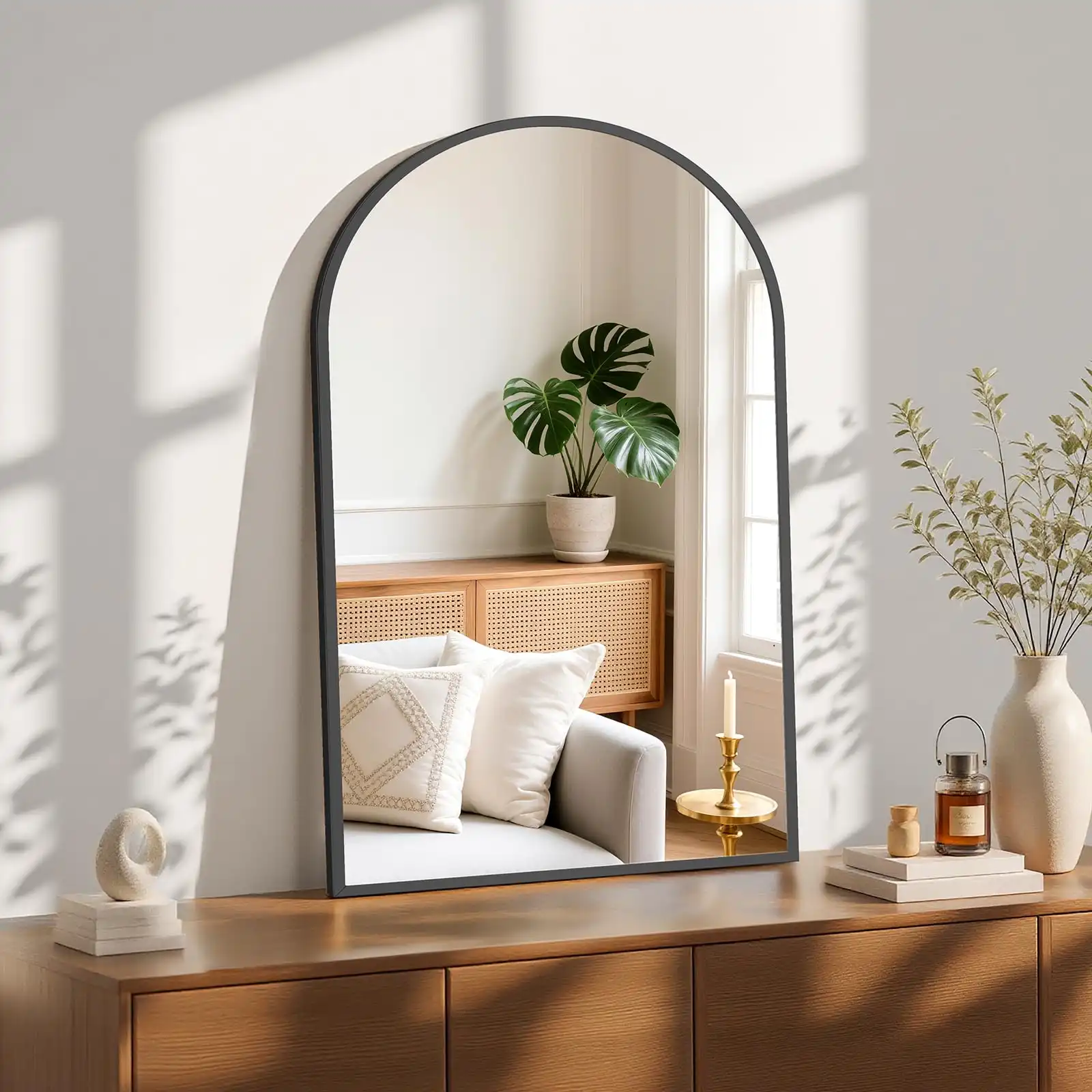 Sweetcrispy Arched Black Bathroom Mirrors for Wall showcase