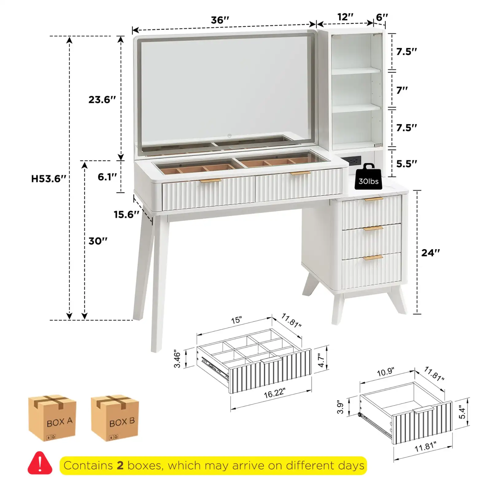 T4TREAM Fluted Makeup Vanity Desk with Large Mirror detail
