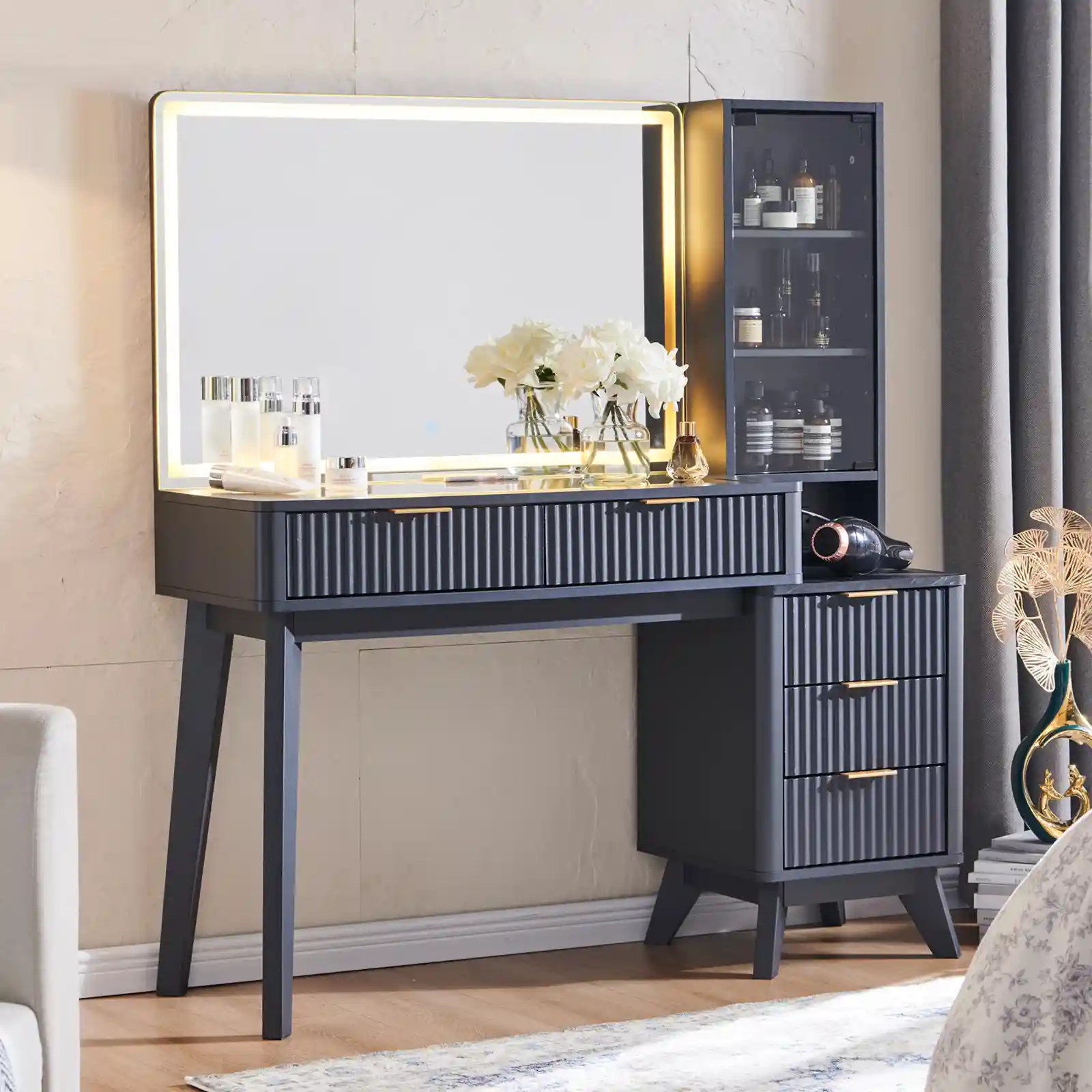 T4TREAM Fluted Makeup Vanity Desk with Large Mirror packaging