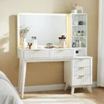 T4TREAM Fluted Makeup Vanity Desk with Large Mirror
