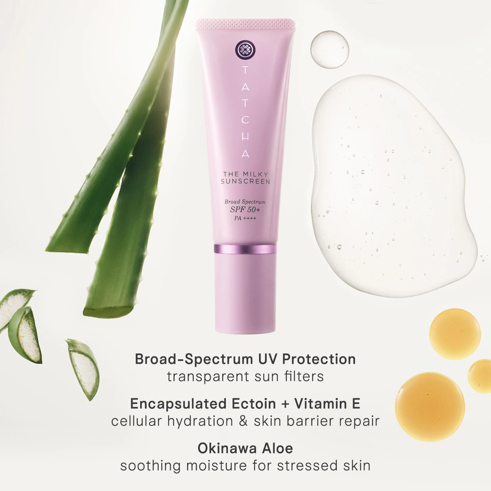 TATCHA The Milky Sunscreen, Broad Spectrum SPF 50+ PA+++ features