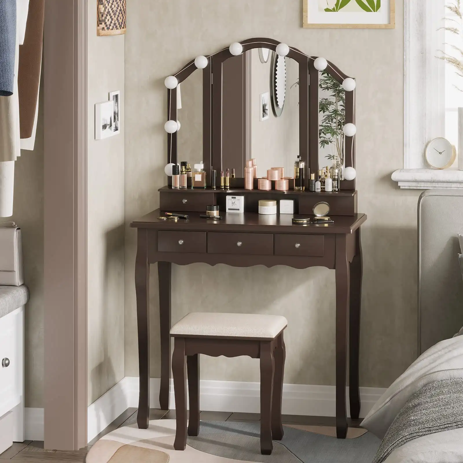 Tiptiper Vanity Desk, Makeup Vanity Set with Lighted Mirror showcase