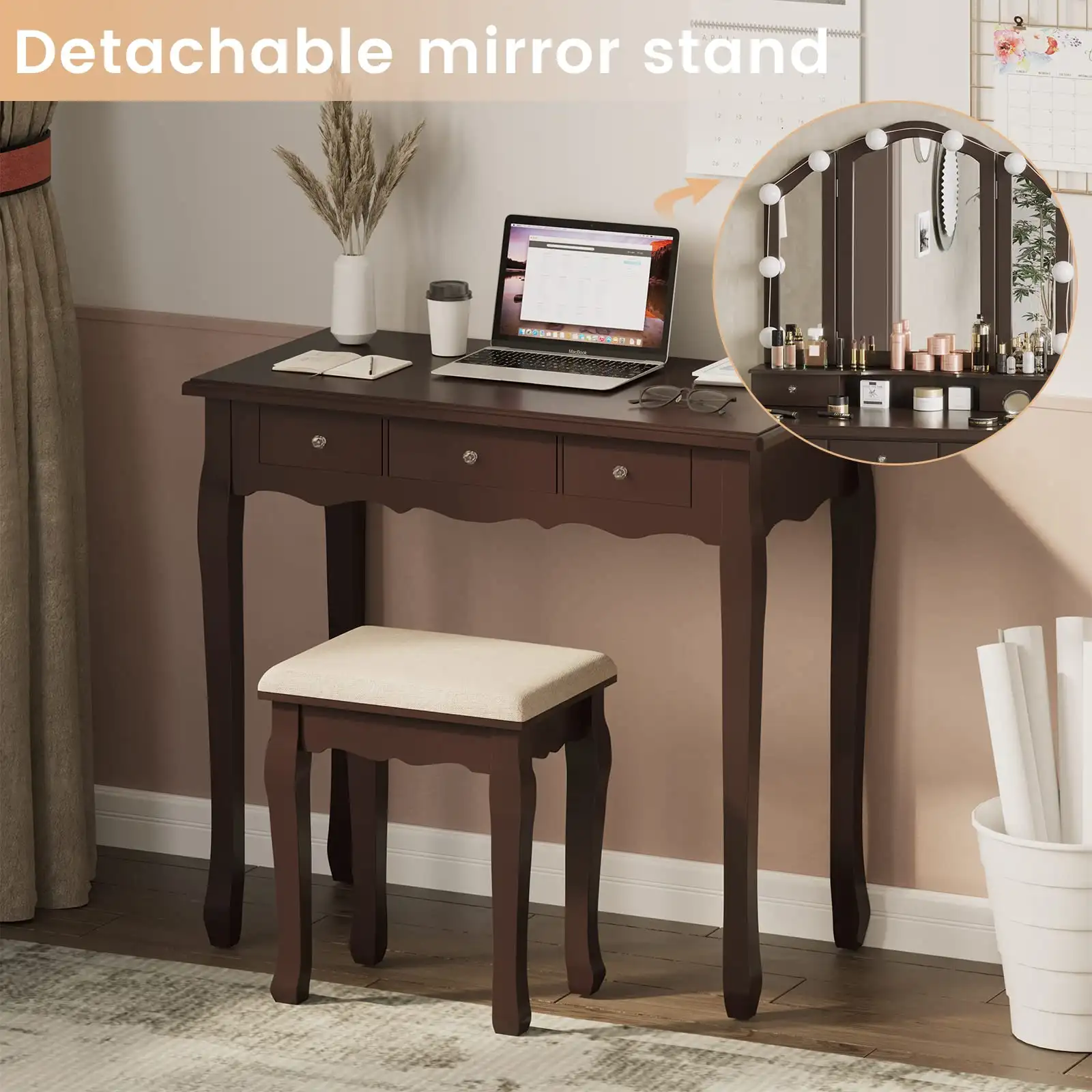 Tiptiper Vanity Desk, Makeup Vanity Set with Lighted Mirror texture
