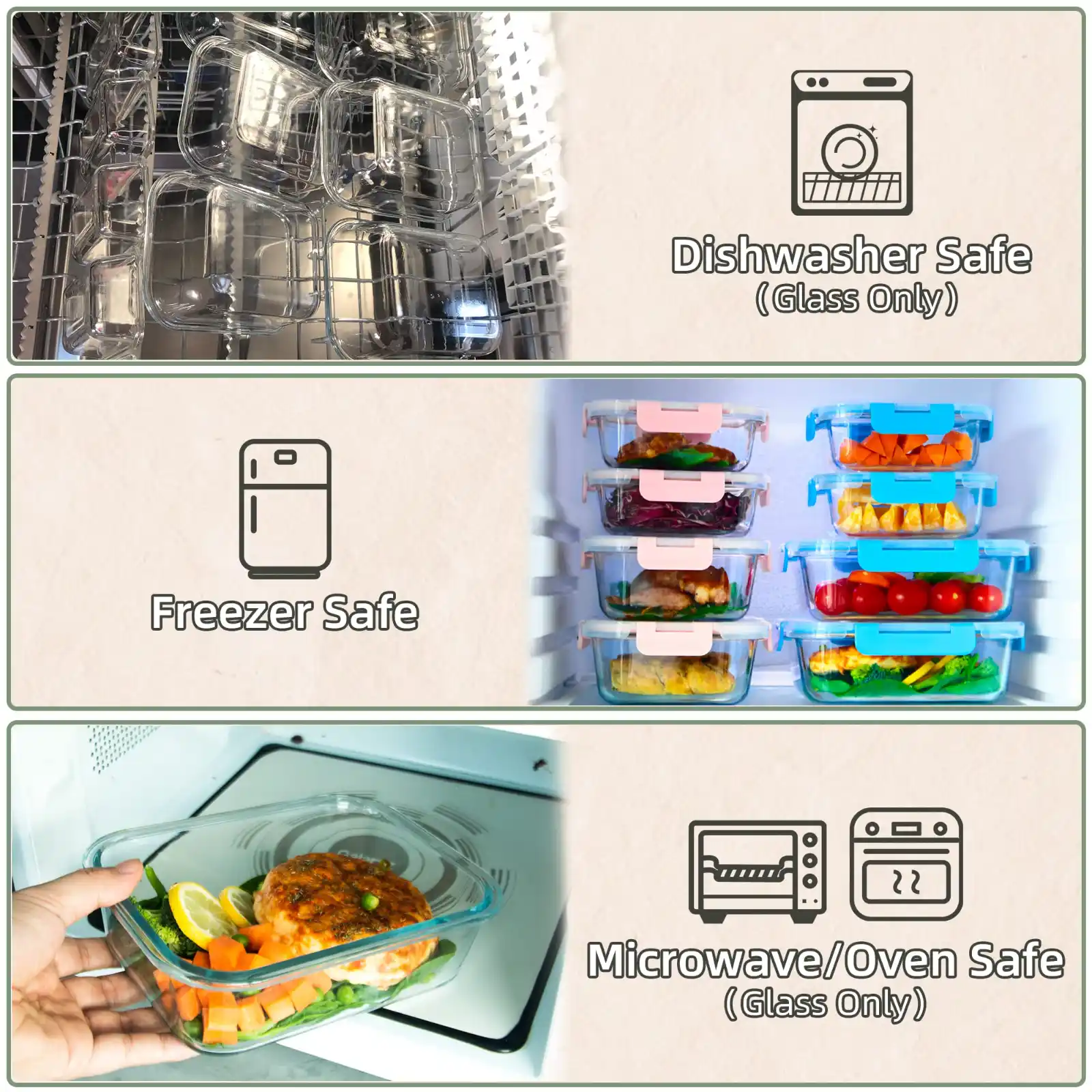 UMEIED 10 PACK Glass Food Storage Containers with Leak Proof Lids detail