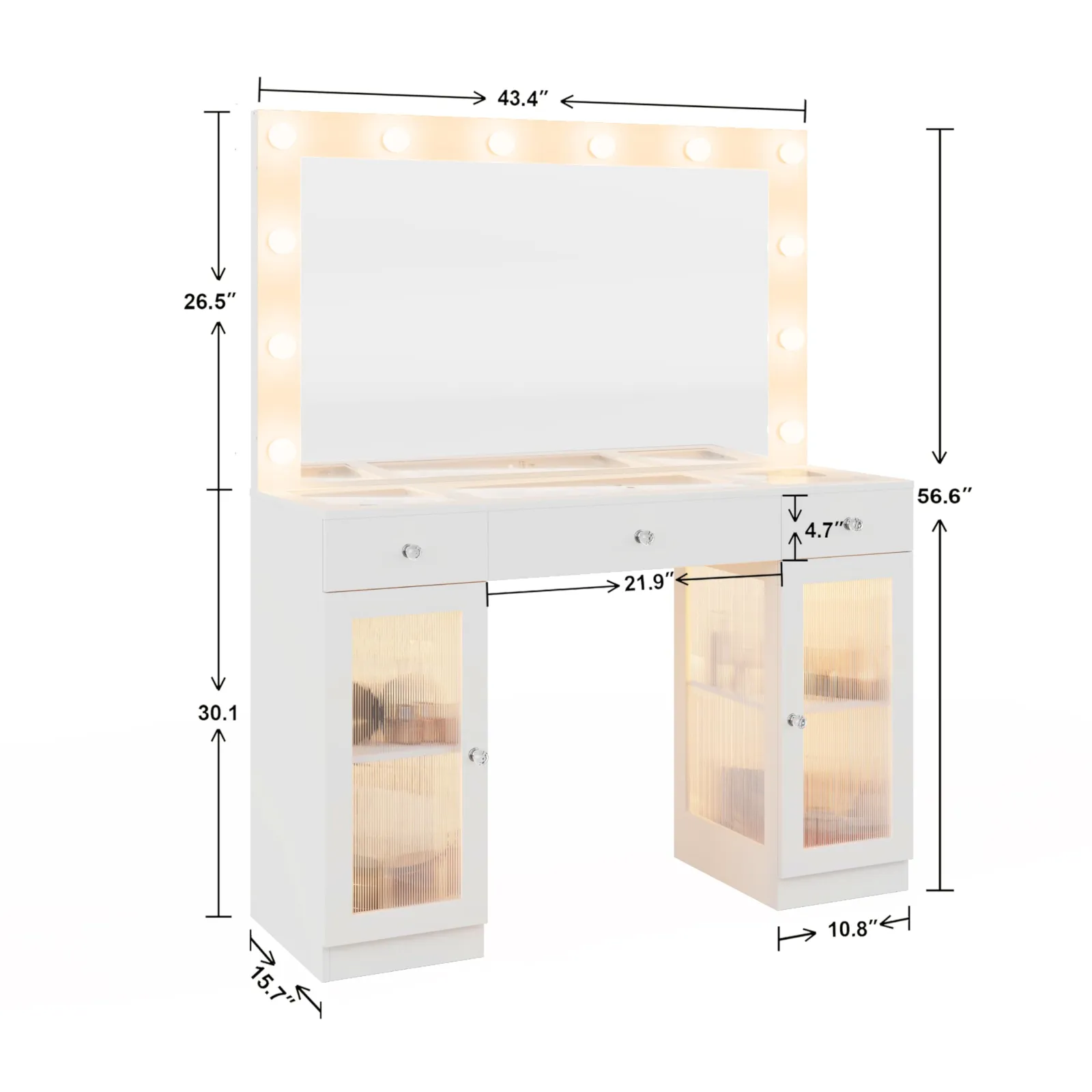Vanity Desk with Large Mirror and Lights detail