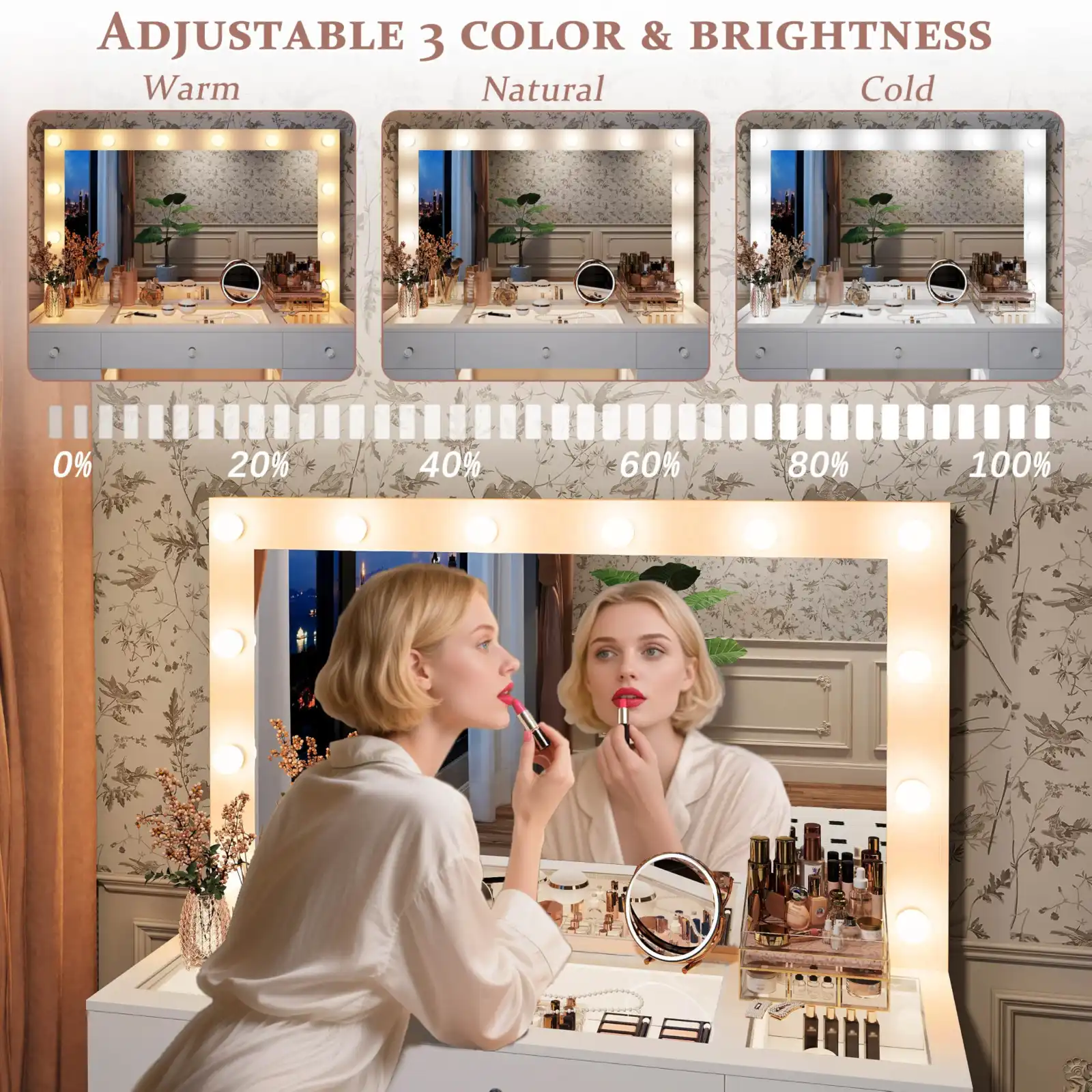 Vanity Desk with Large Mirror and Lights results
